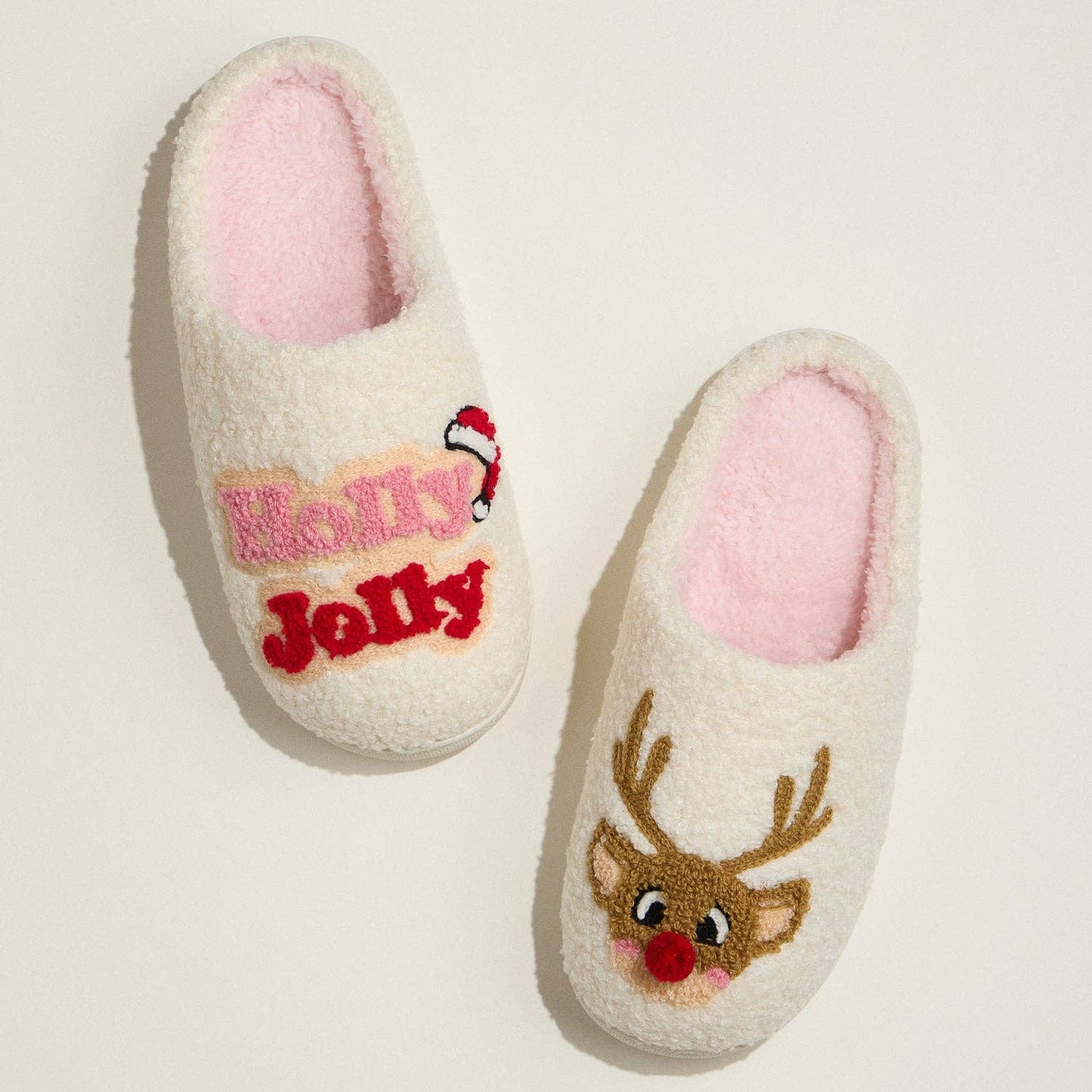 Holly Jolly Reindeer Holiday Slippers