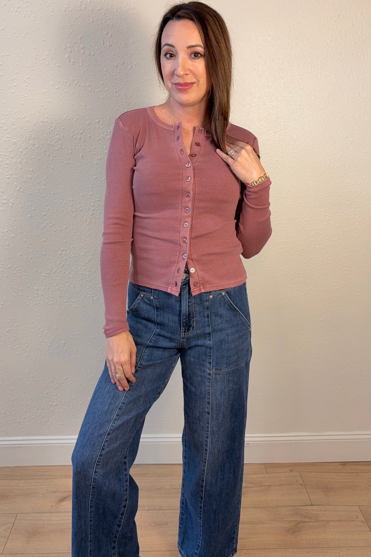 Taryn Mauve Ribbed Long Sleeve Cardigan Top