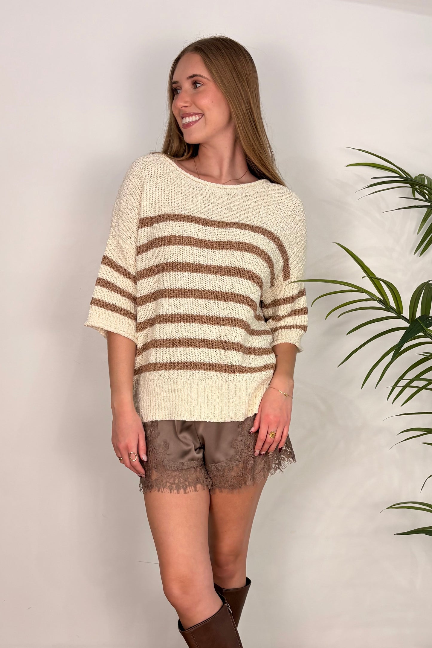 Gracie Mocha Satin Lace Trim Shorts