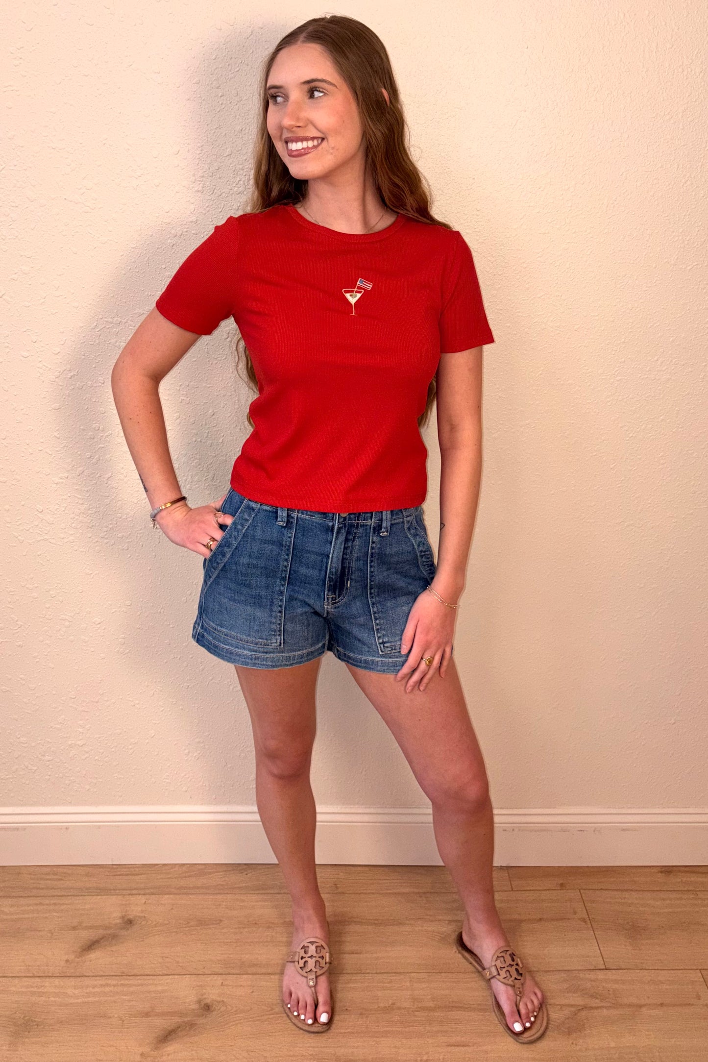 Rayna Flag Cocktail Ribbed Tee Shirt