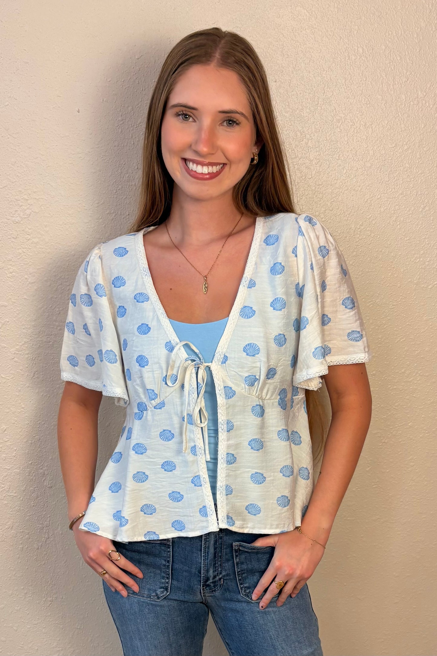 Cordelia Seashell Print Tie Top