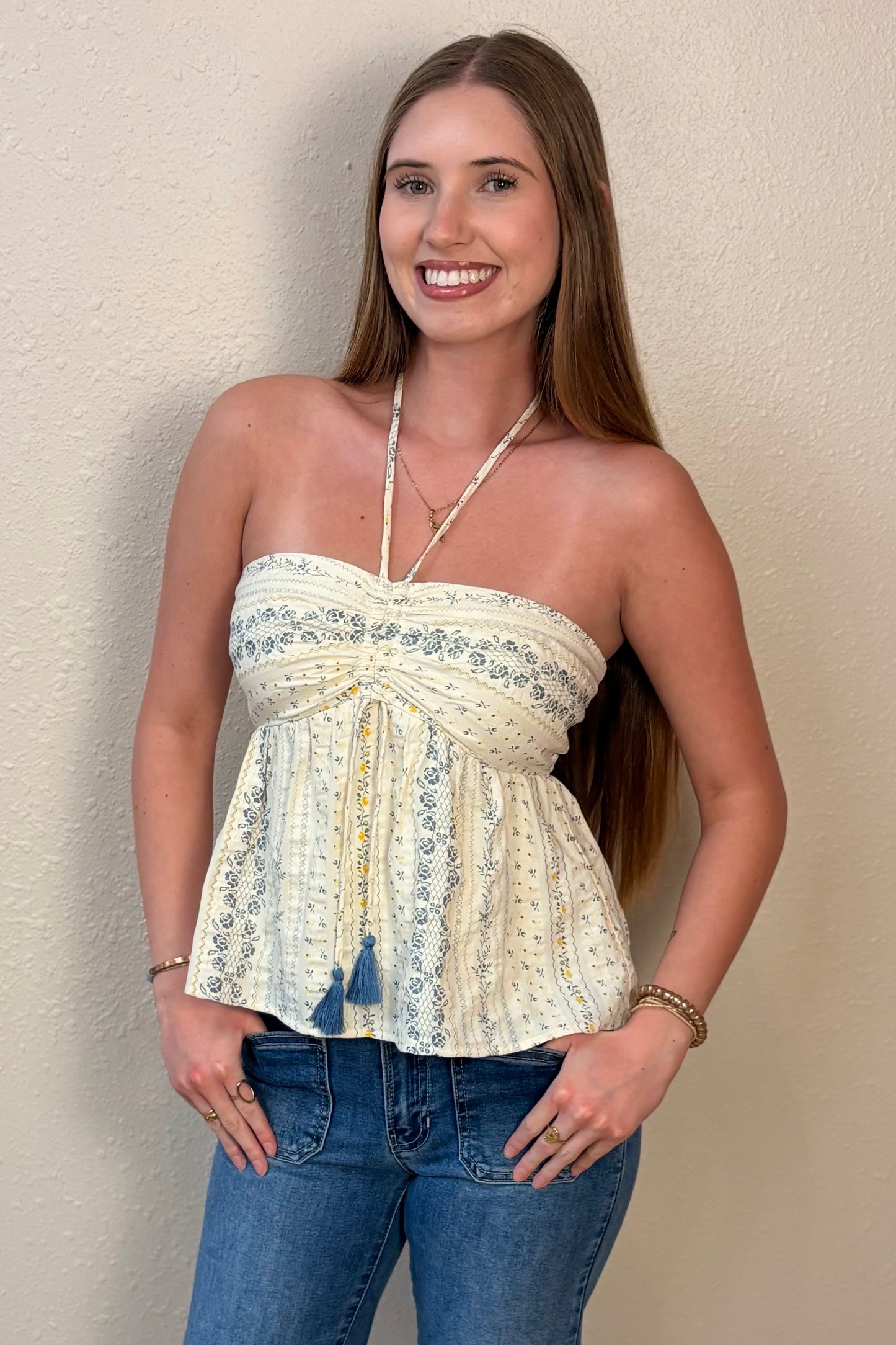 Claire Floral Tie Front Halter Top