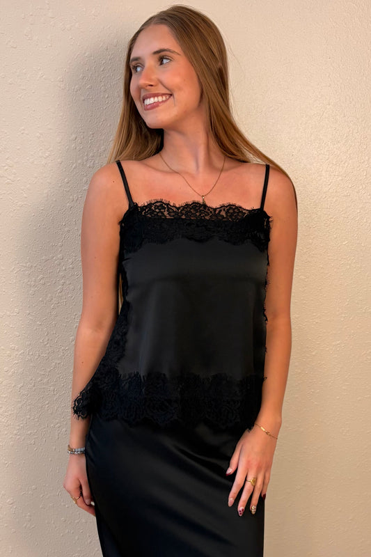 Amber Black Lace Trim Cami Tank Top