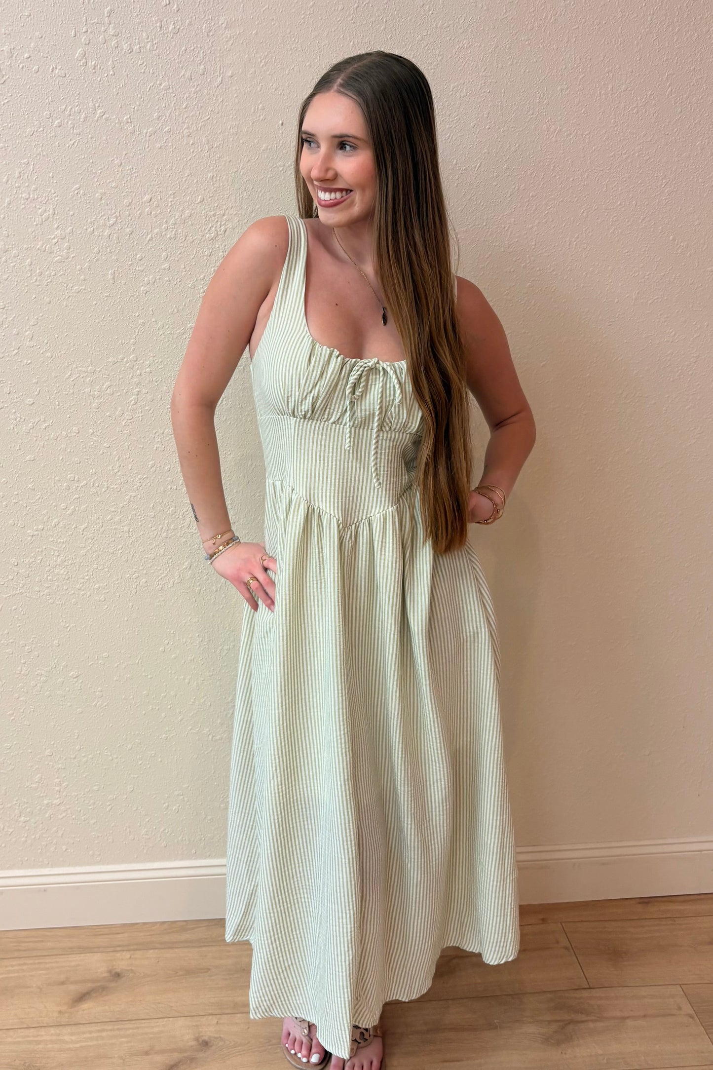 Juliana Corseted Waist Stripe Maxi Dress