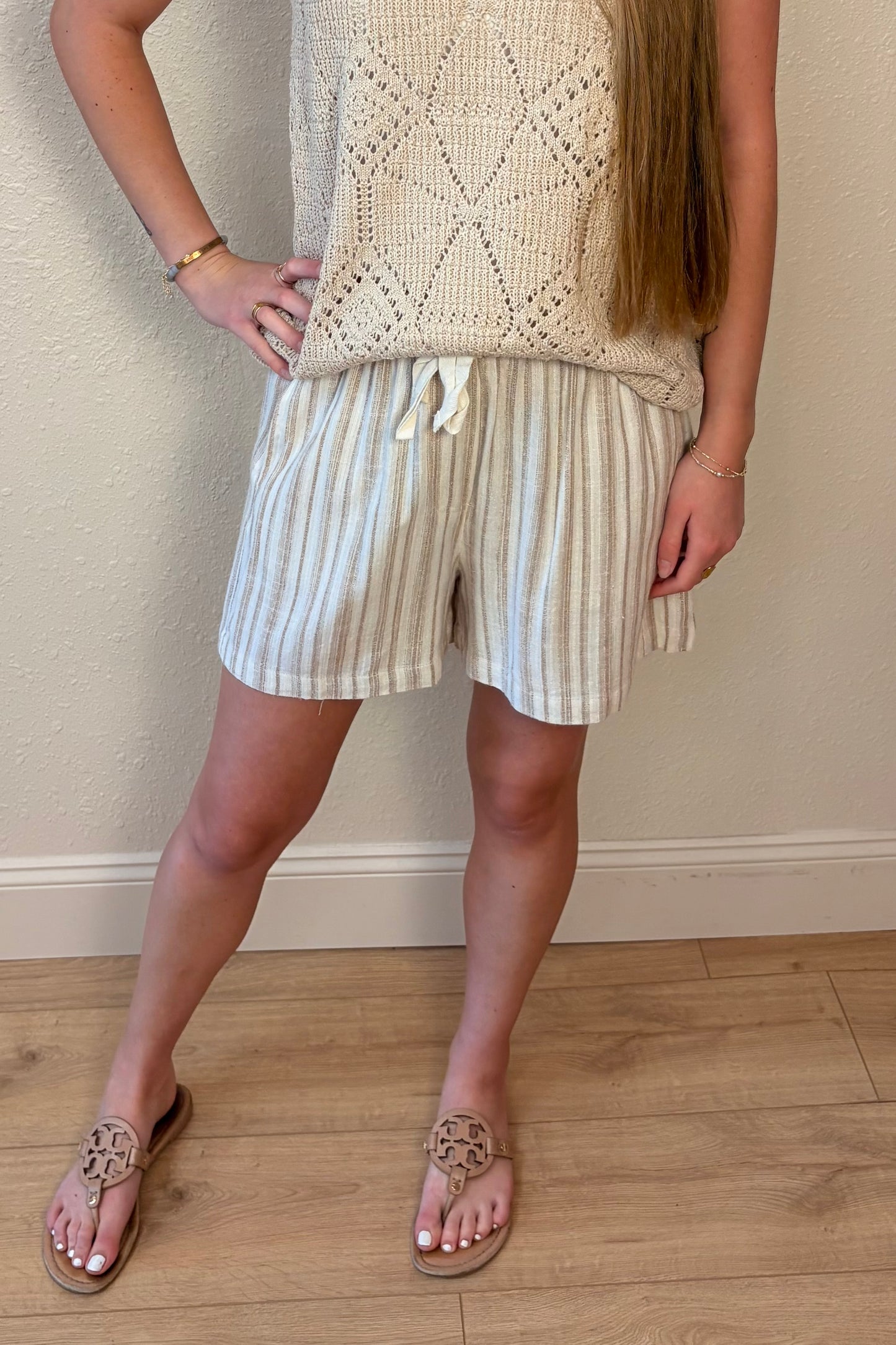 Kaia Stripe Linen Tie Front Shorts