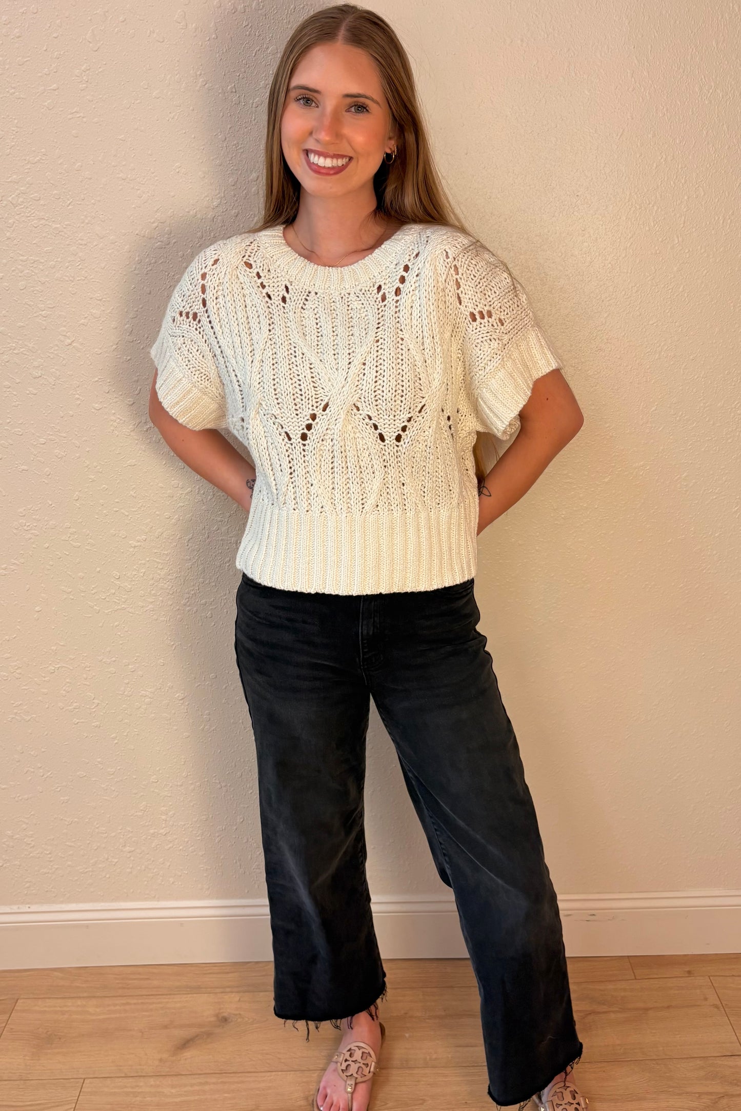 Wren Cream Short Sleeve Cable Knit Sweater