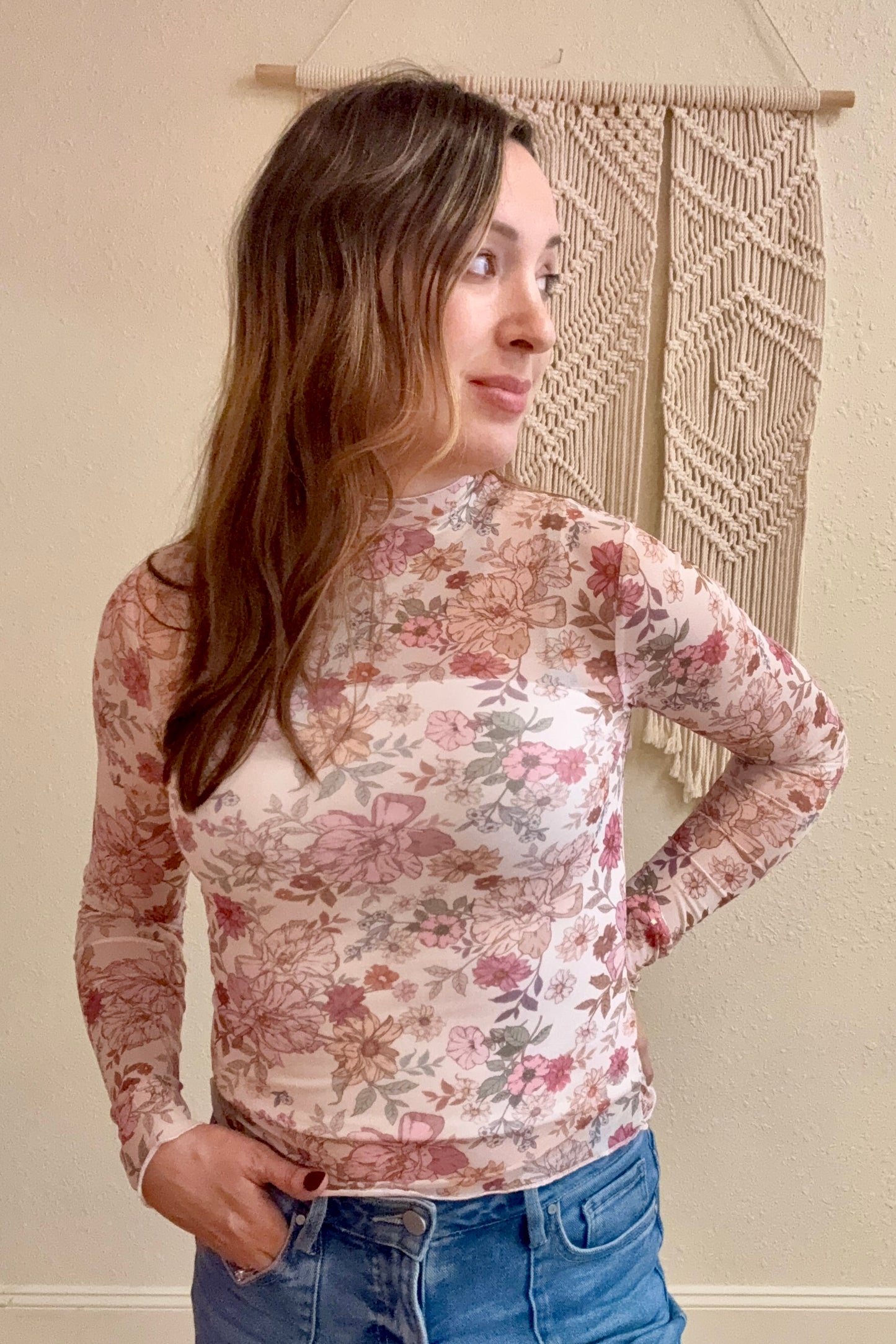 Jane Floral Long Sleeve Sheer Top