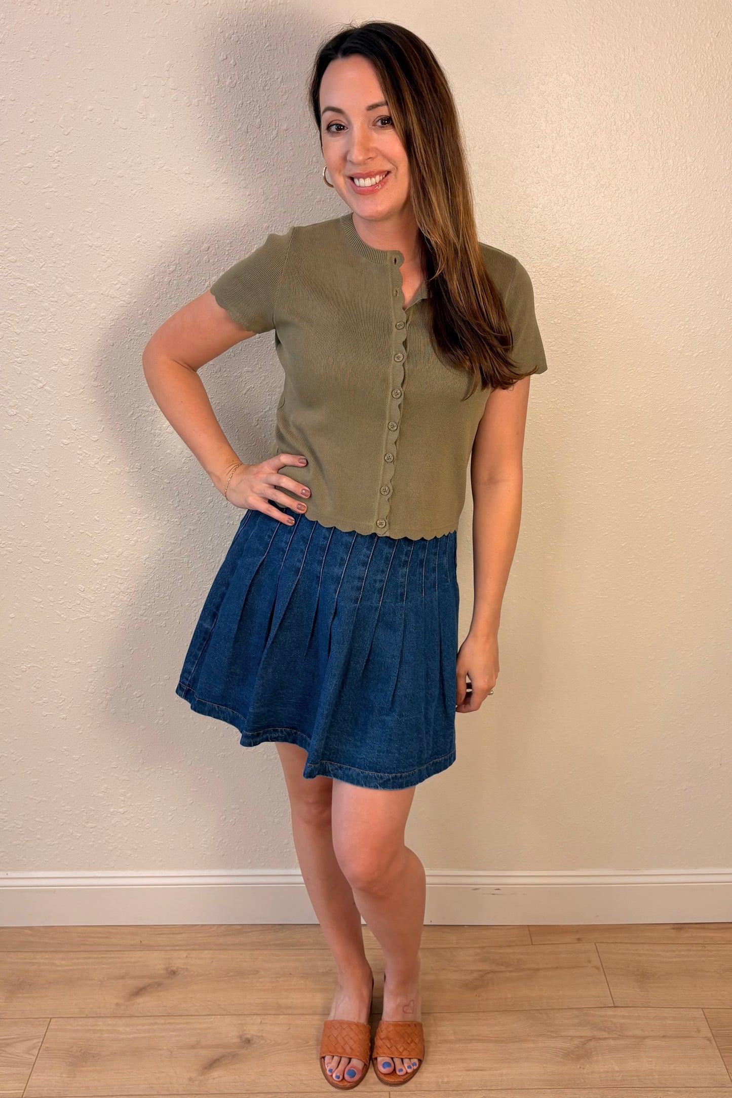 Kelsey Pleated Denim Mini Skirt