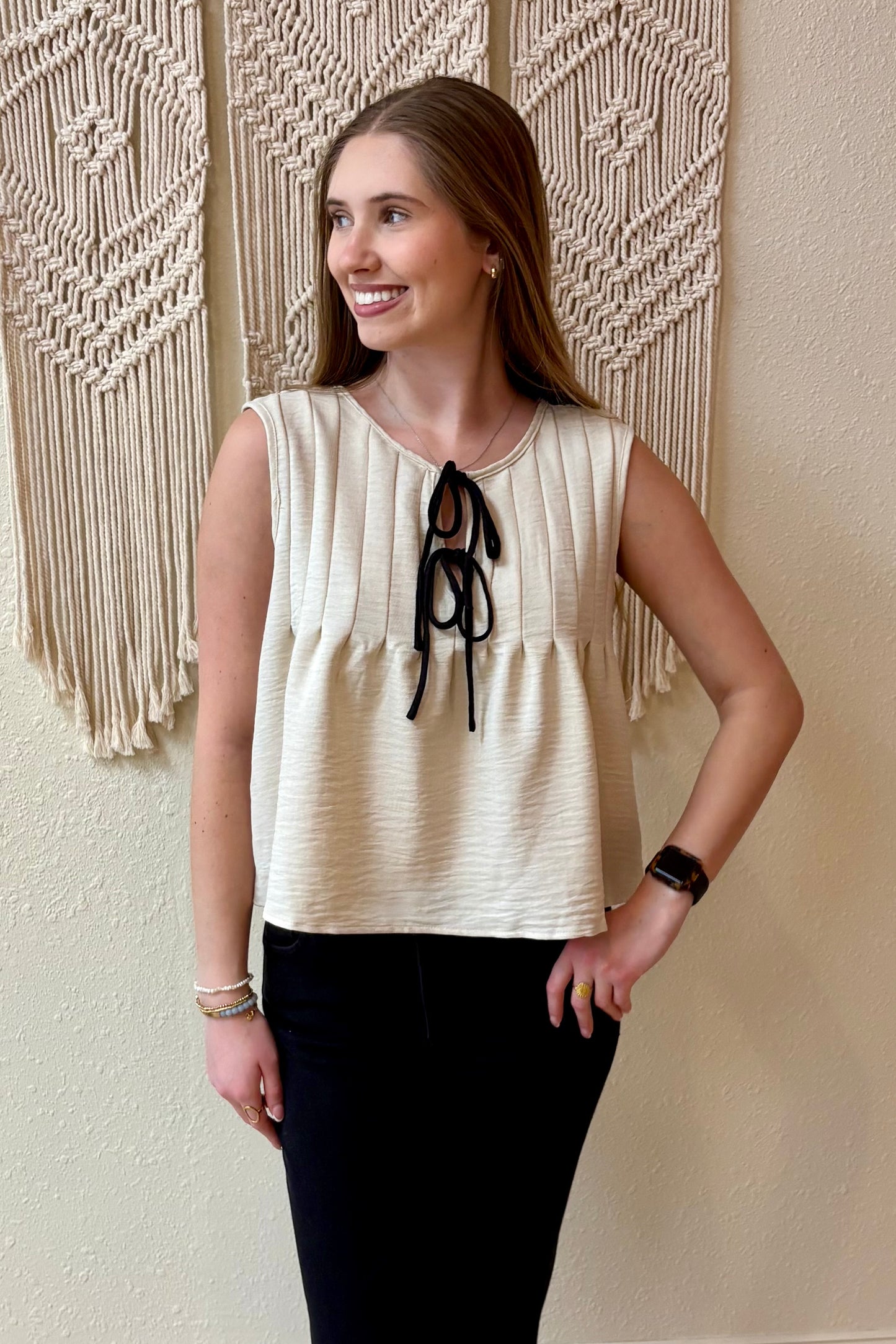 Abigail Pleated Tie Front Top