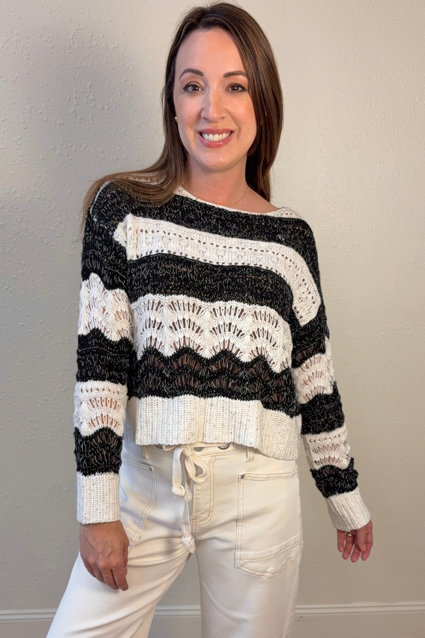 Iris Crochet Stripe Sweater