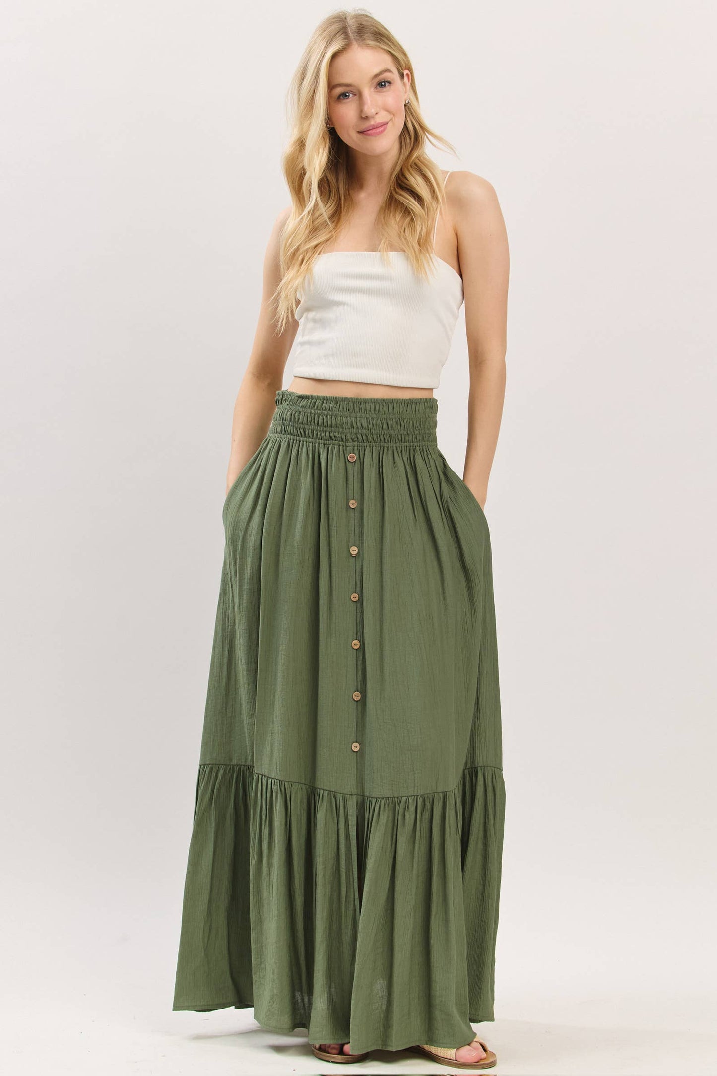 Brianna Tiered Center Slit Maxi Skirt