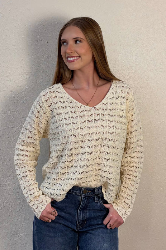 Fern Pointelle V-Neck Sweater