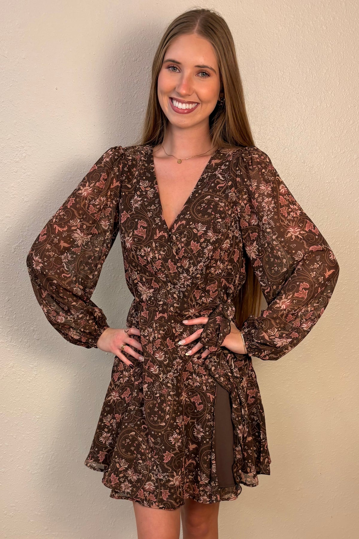Maddie Paisley Print Wrap Mini Dress