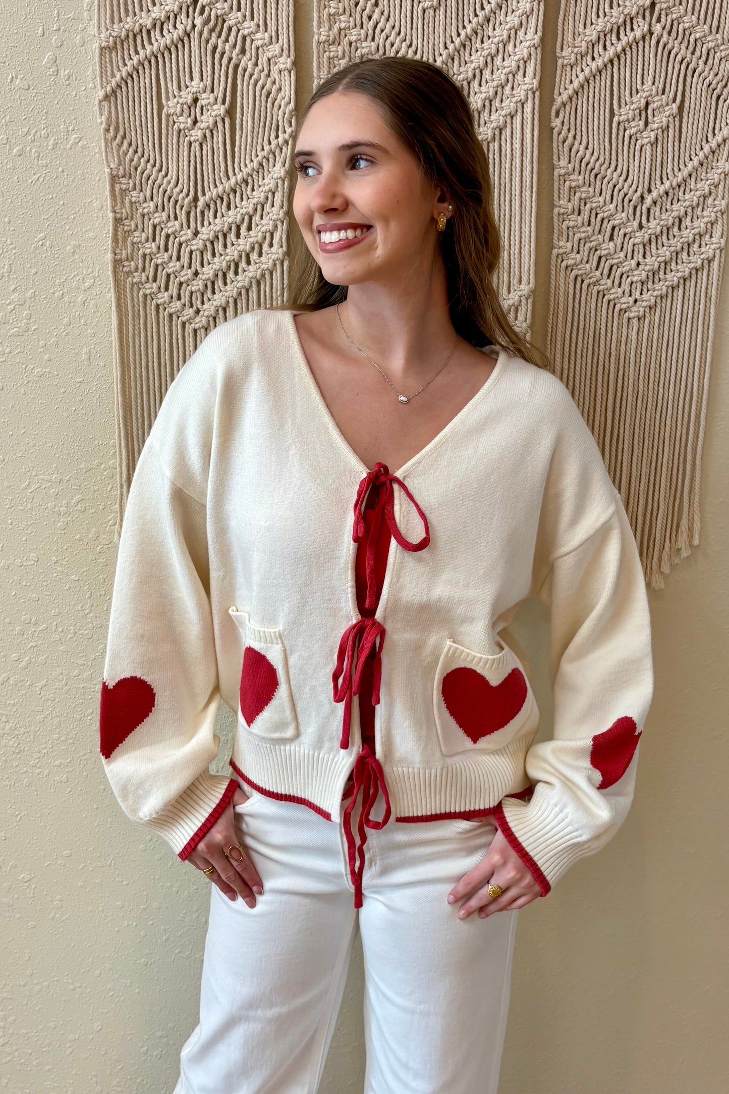 Lola Heart Pocket Tie Front Cardigan Sweater
