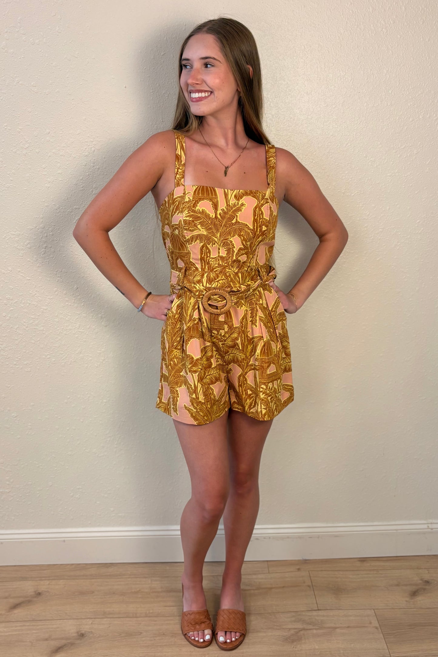 Hannah Tropical Print Belted Romper
