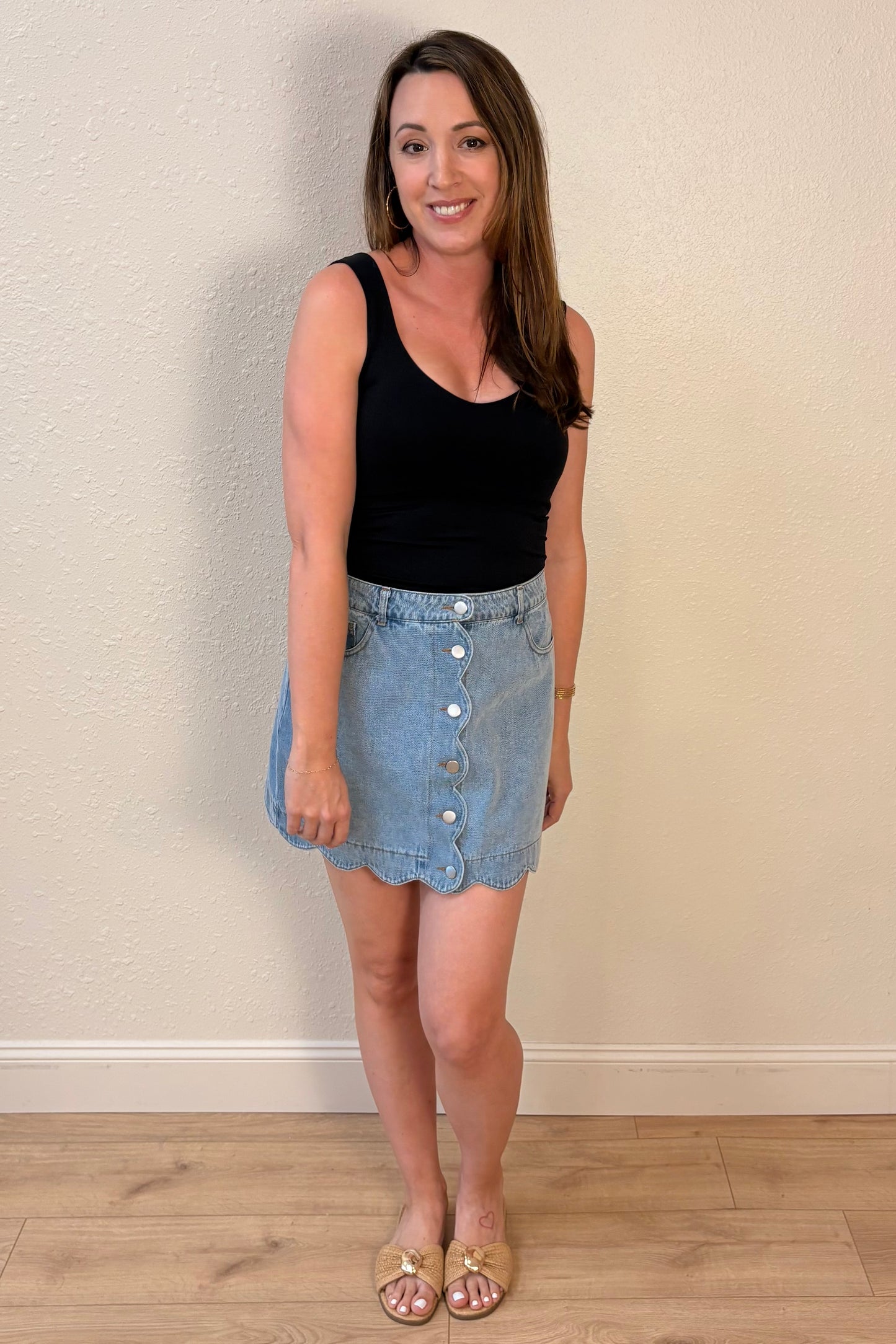 Carolina Scallop Trim Denim Mini Skirt