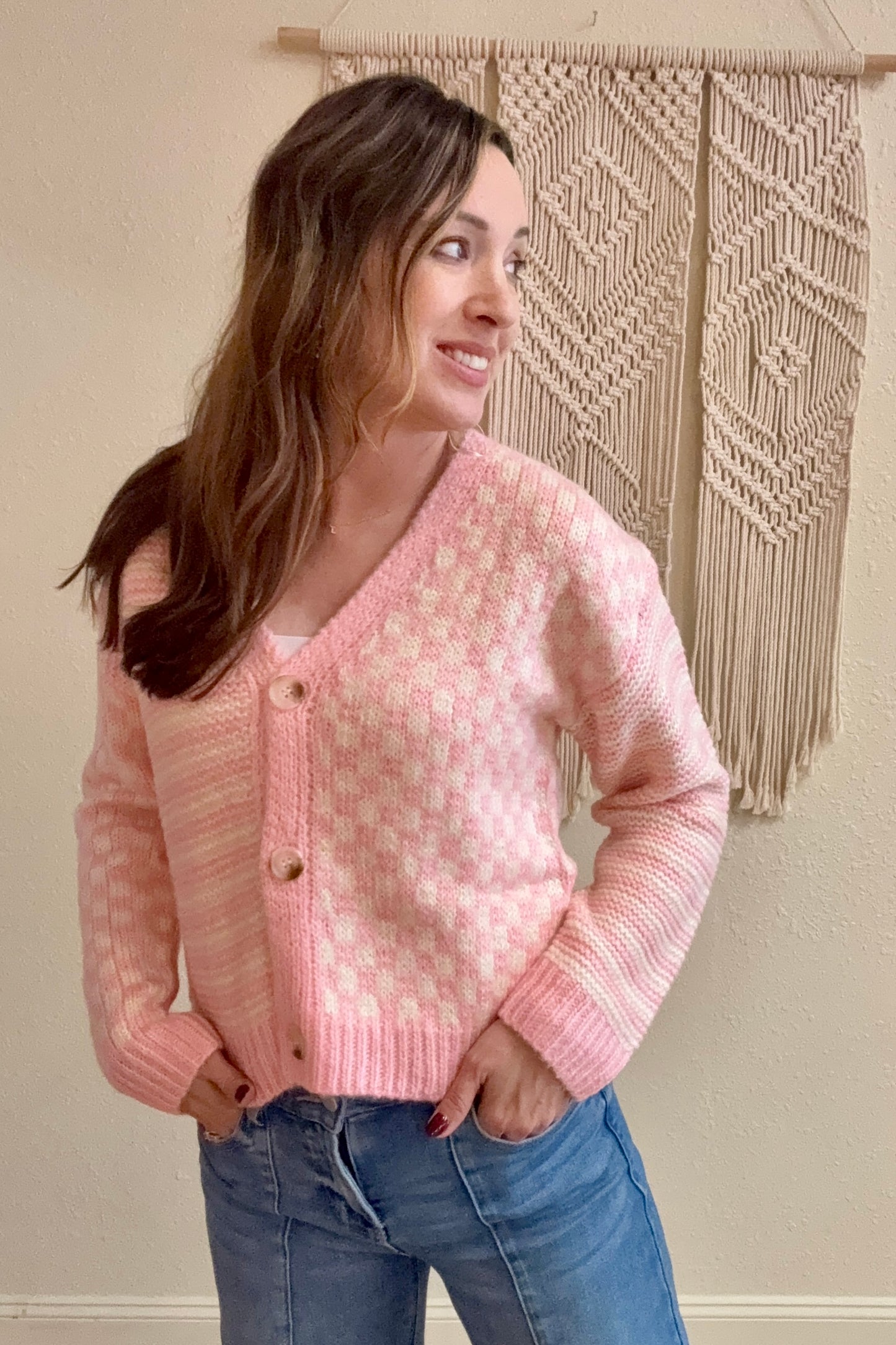 Riley Checker & Stripe Cardigan Sweater