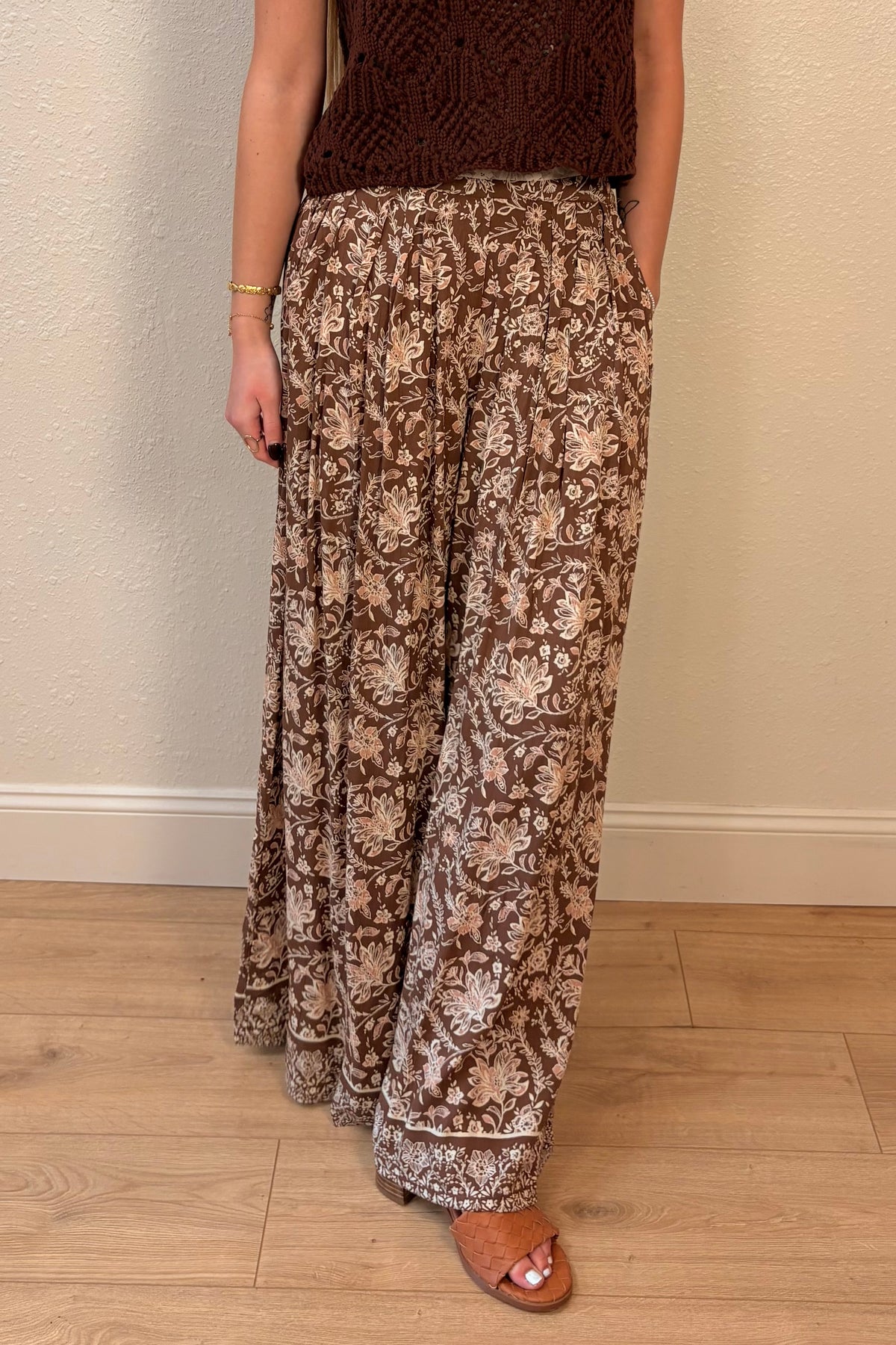 Rosalie Brown Floral Wide Leg Pants