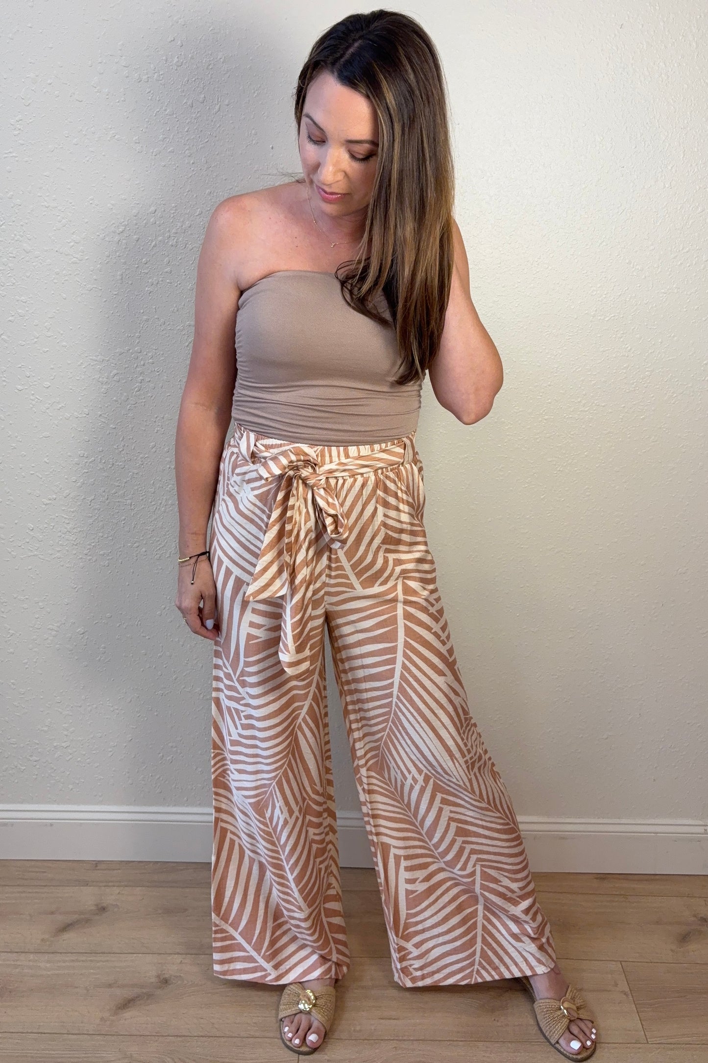 Lana Palm Print Wide Leg Pants