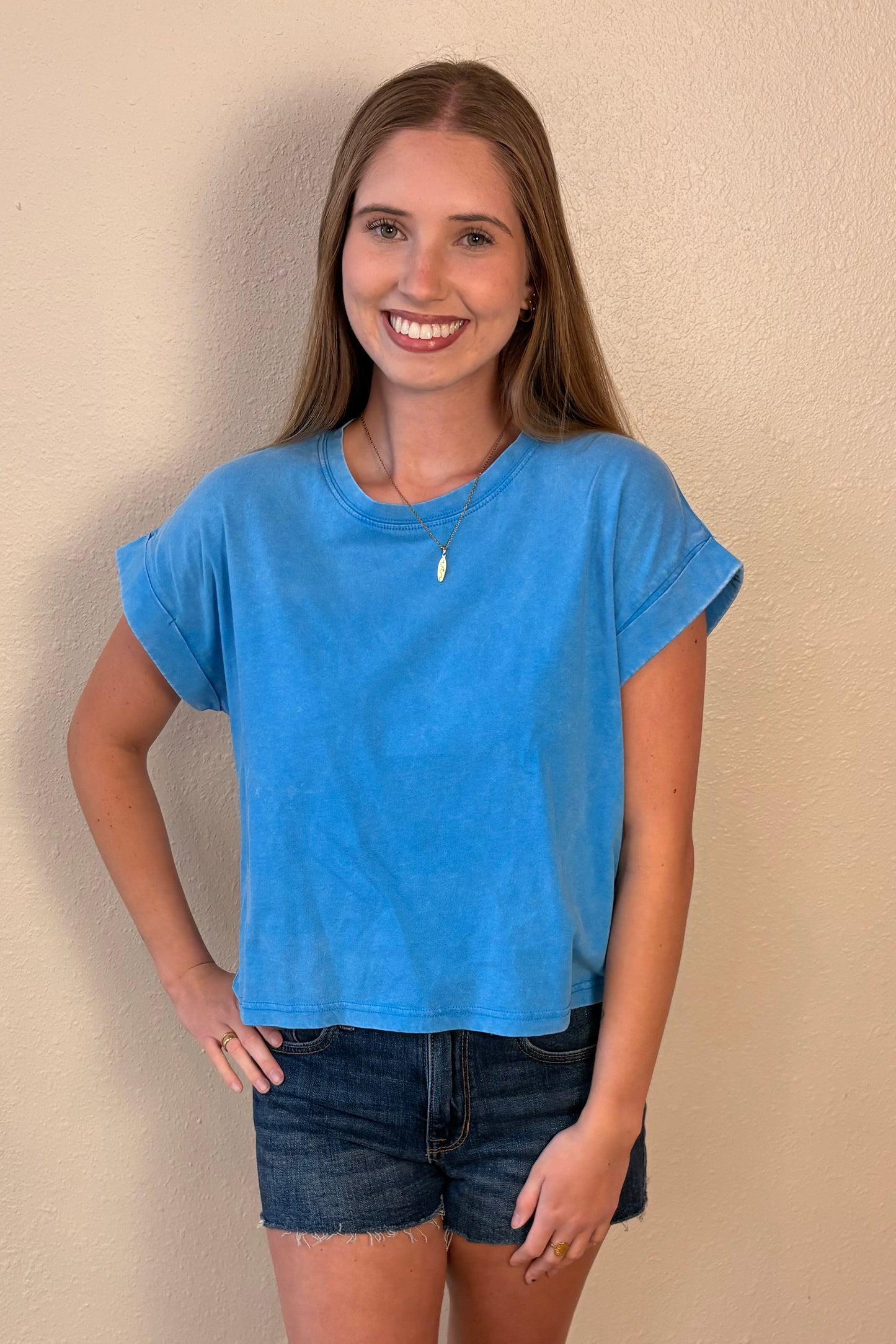 Zara Sky Blue Mineral Wash T-Shirt