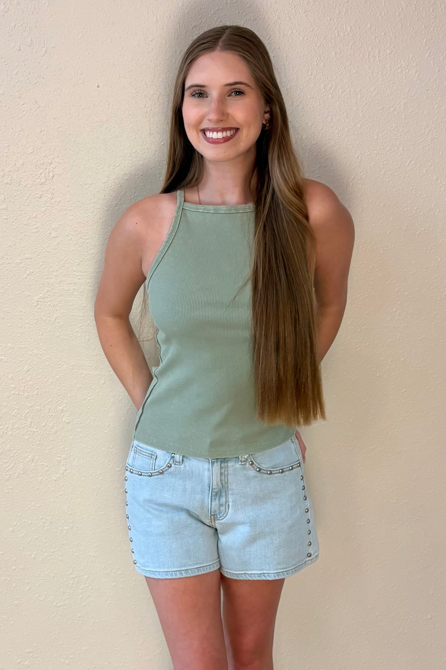 Isabella Sage Green Square Neck Tank Top