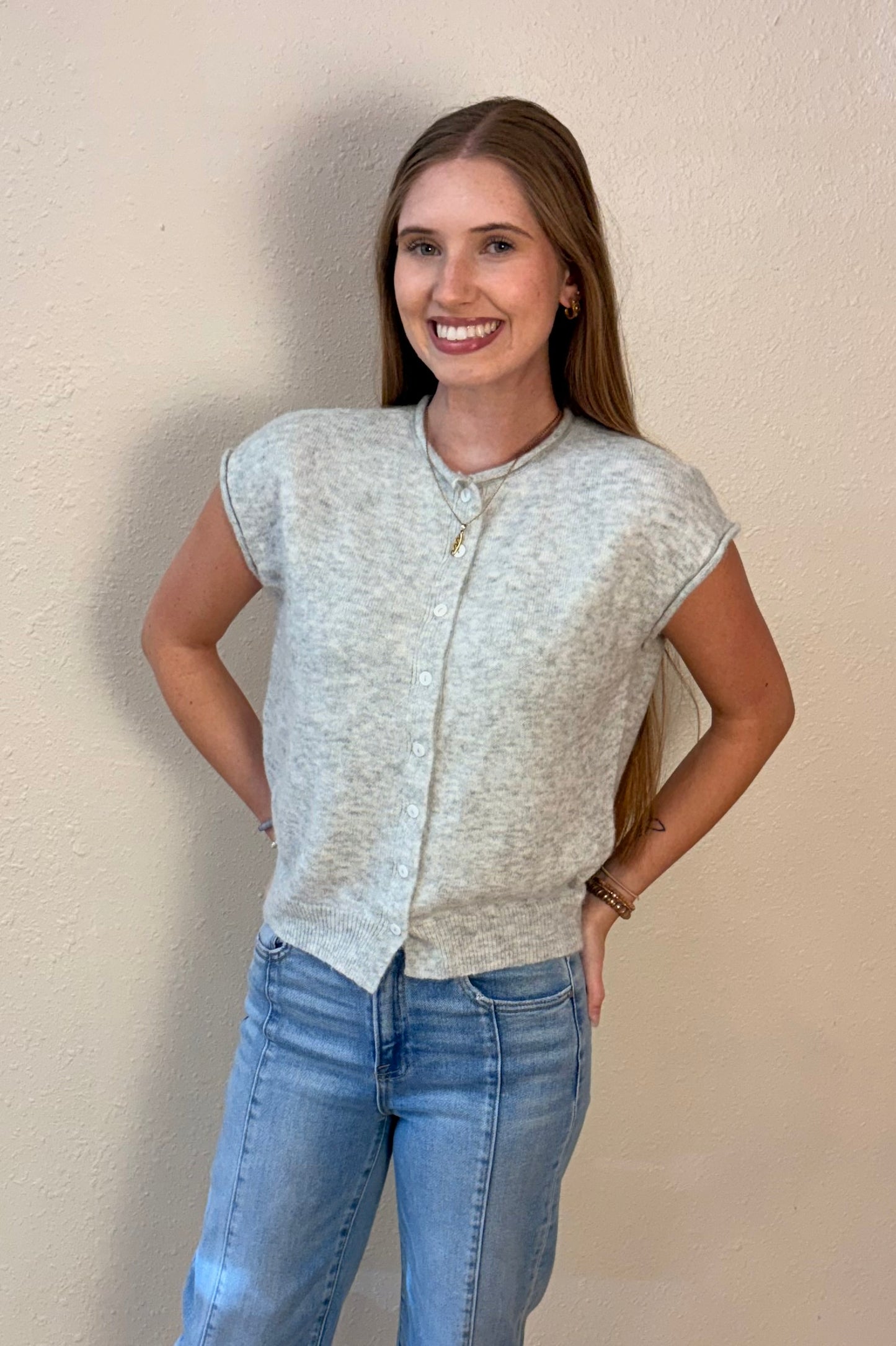 Emily Raw Edge Sleeveless Cardigan