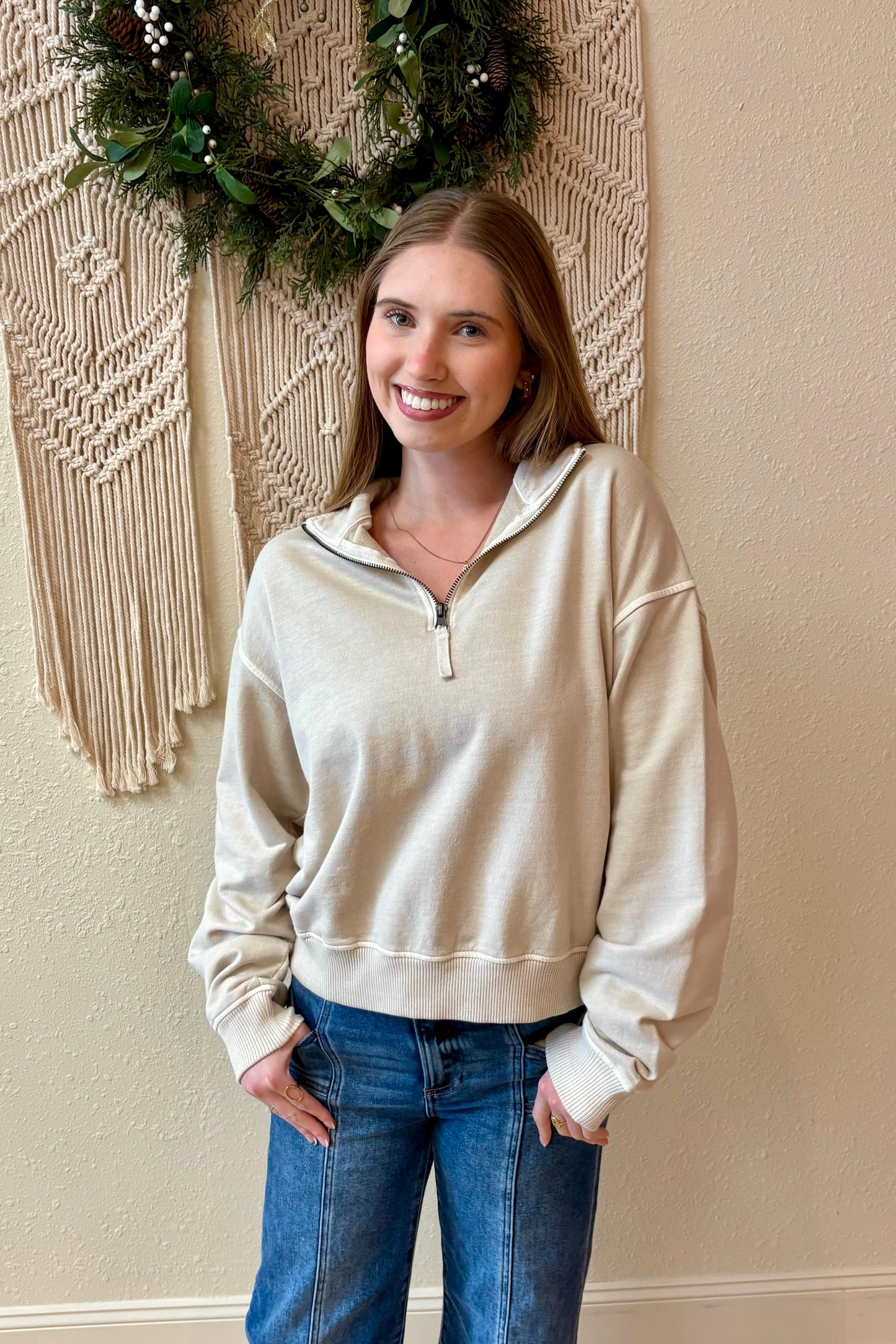 Millie Half Zip Mineral Wash Sweatshirt
