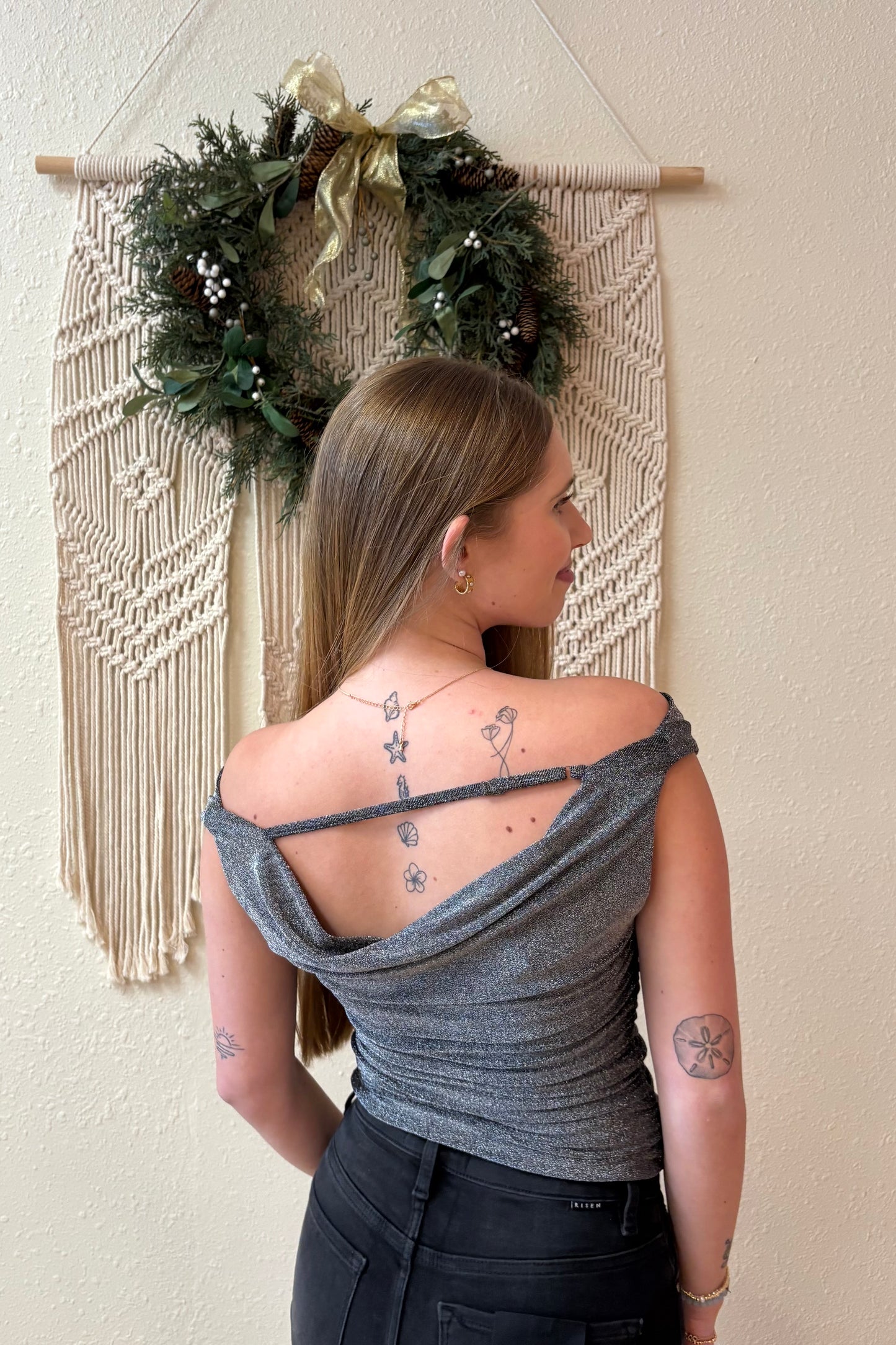 Fiona Black Draped Sparkle Top