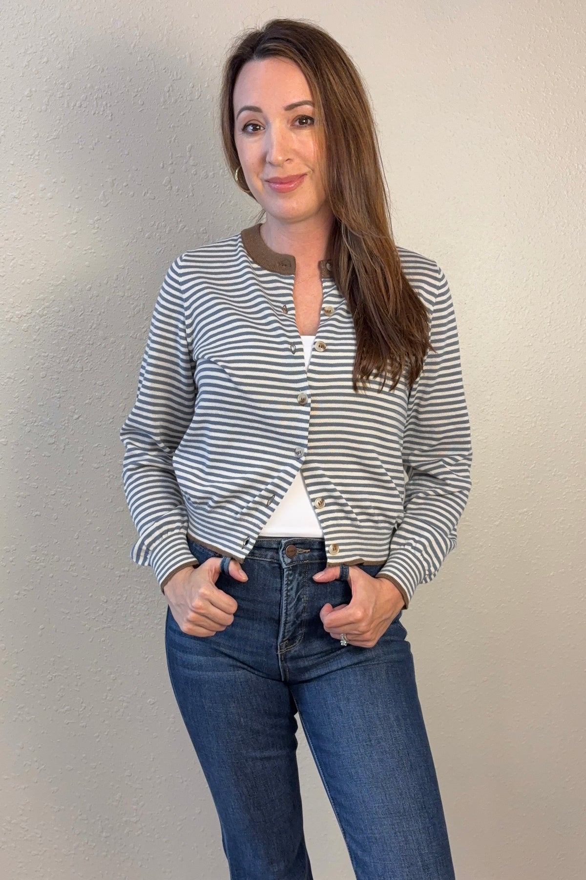 Juliette Blue Stripe Cardigan Sweater