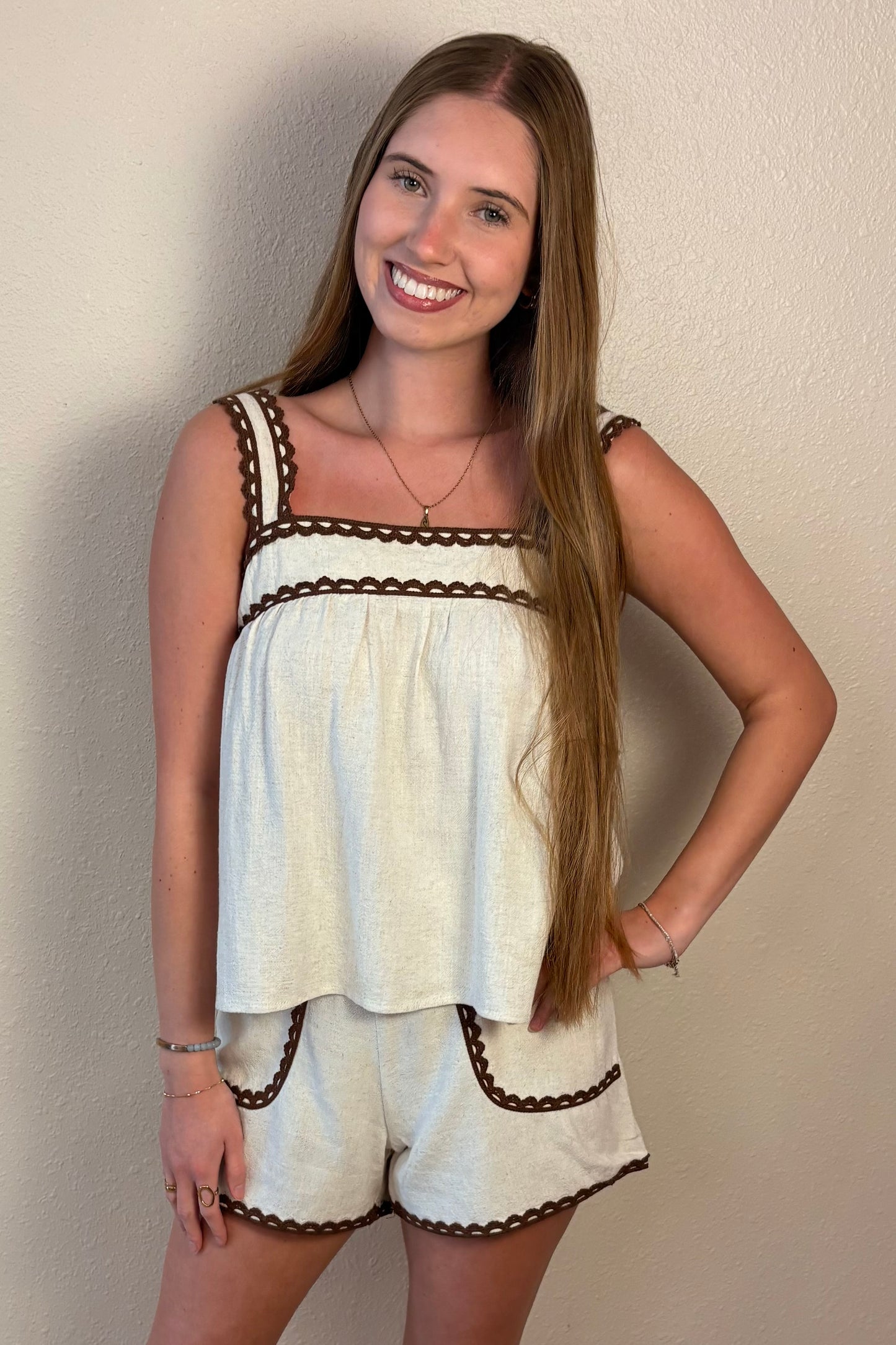 Celeste Scallop Trim Woven Cami Top