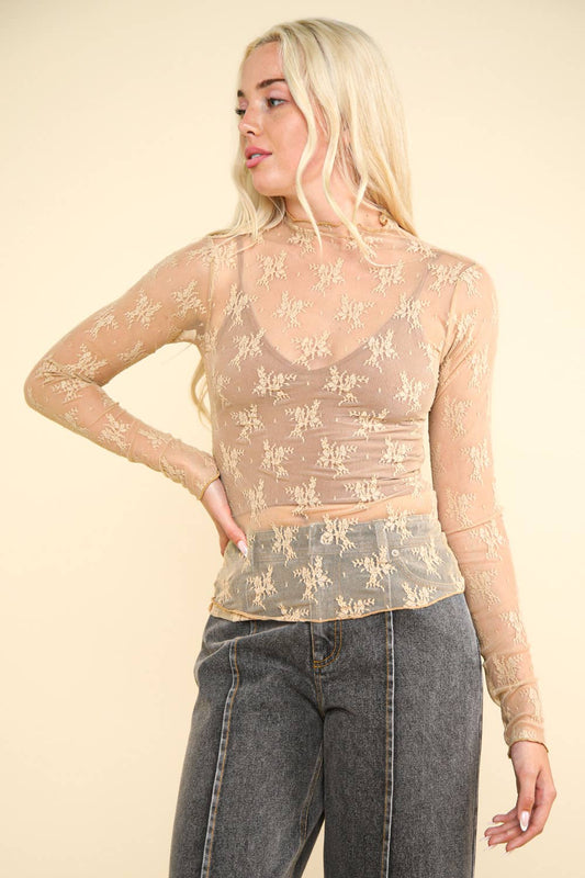 Alice Sheer Mesh Lace Knit Top