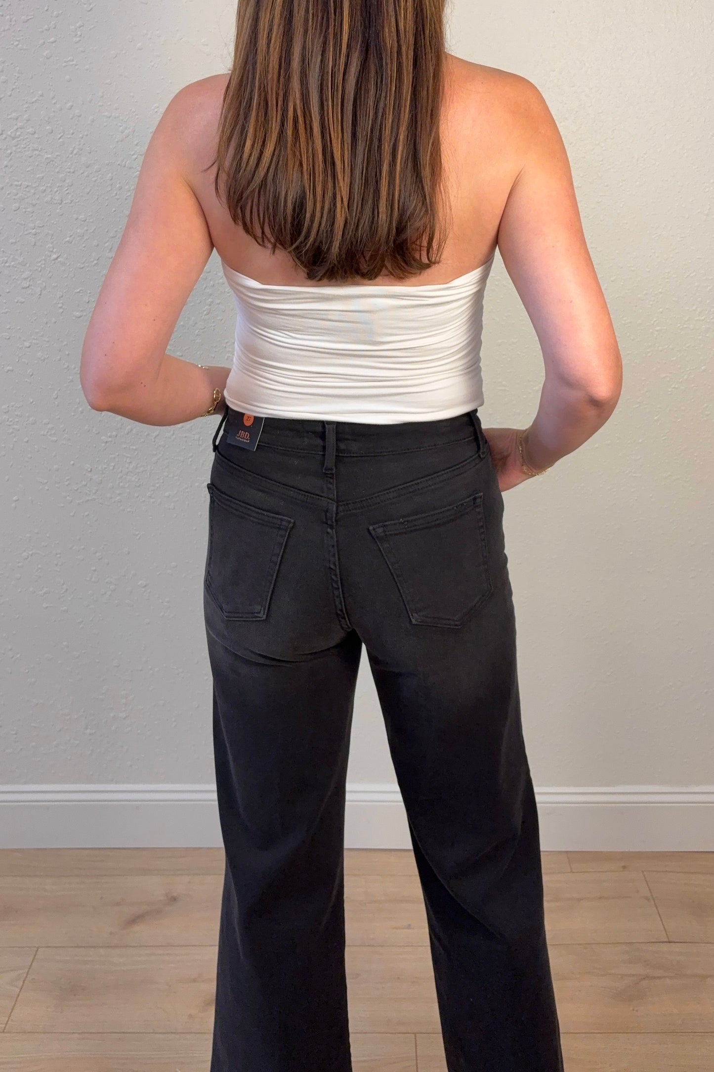 JBD Slim Wide Leg Black Cropped Jeans