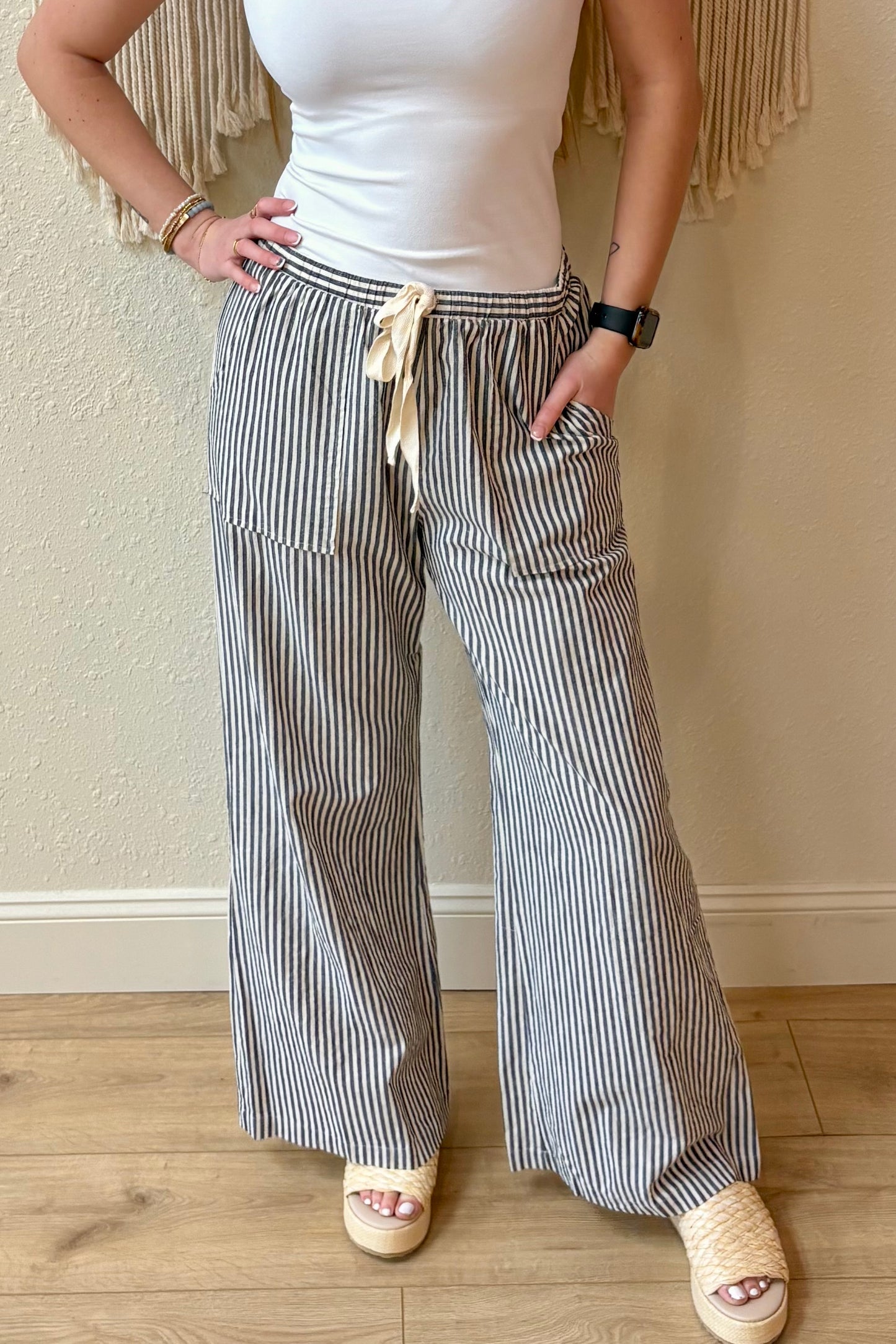 Mari Tie Front Stripe Pants