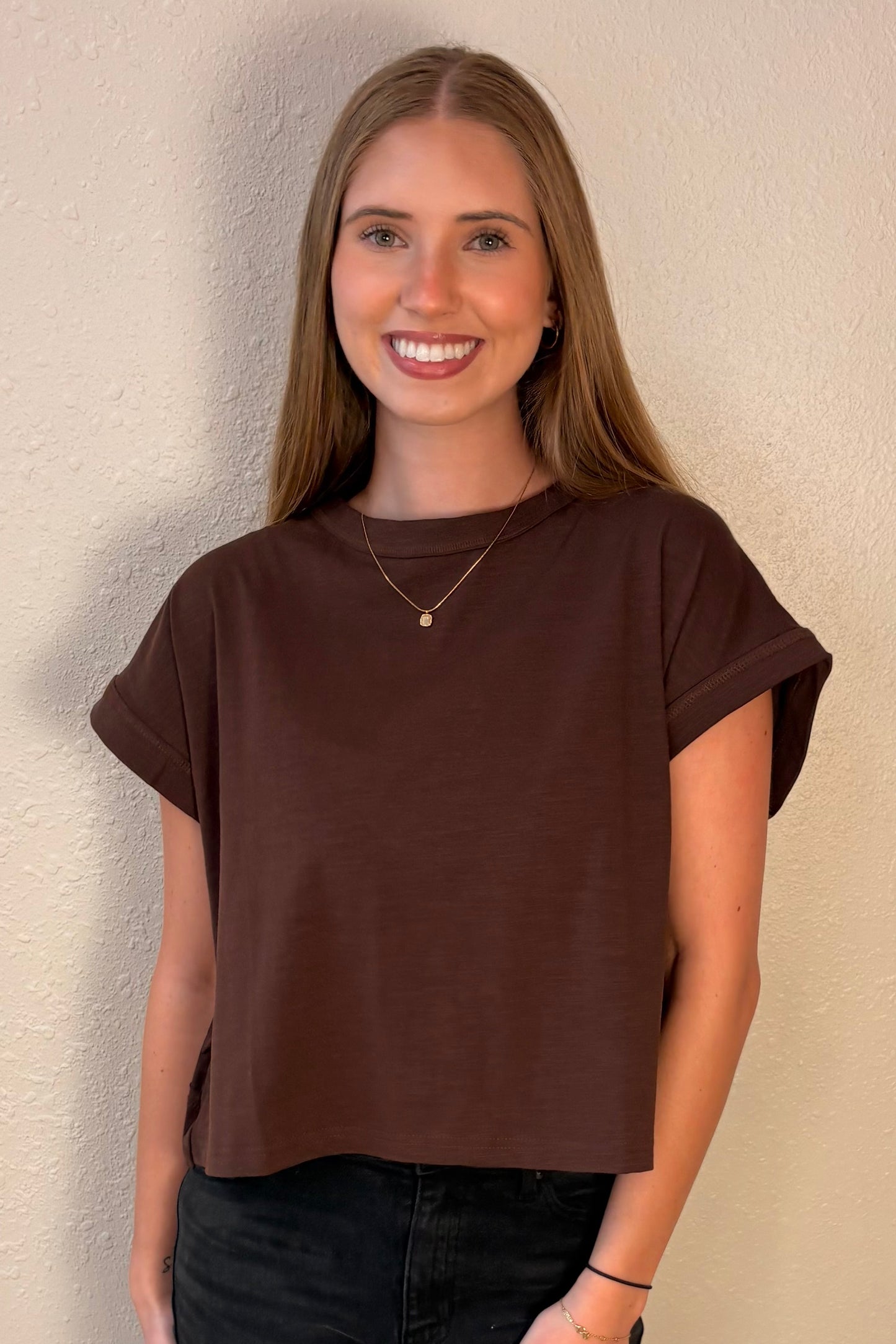 Maggie Chocolate Brown Open Back Tee