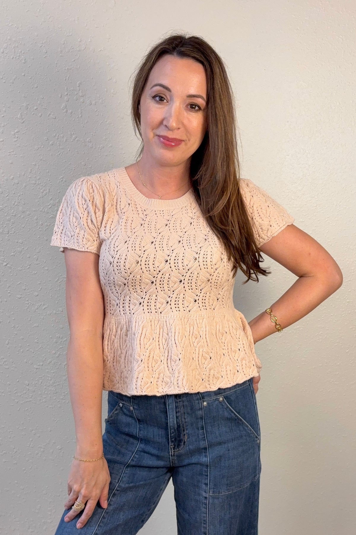 Ileane Textured Knit Peplum Top