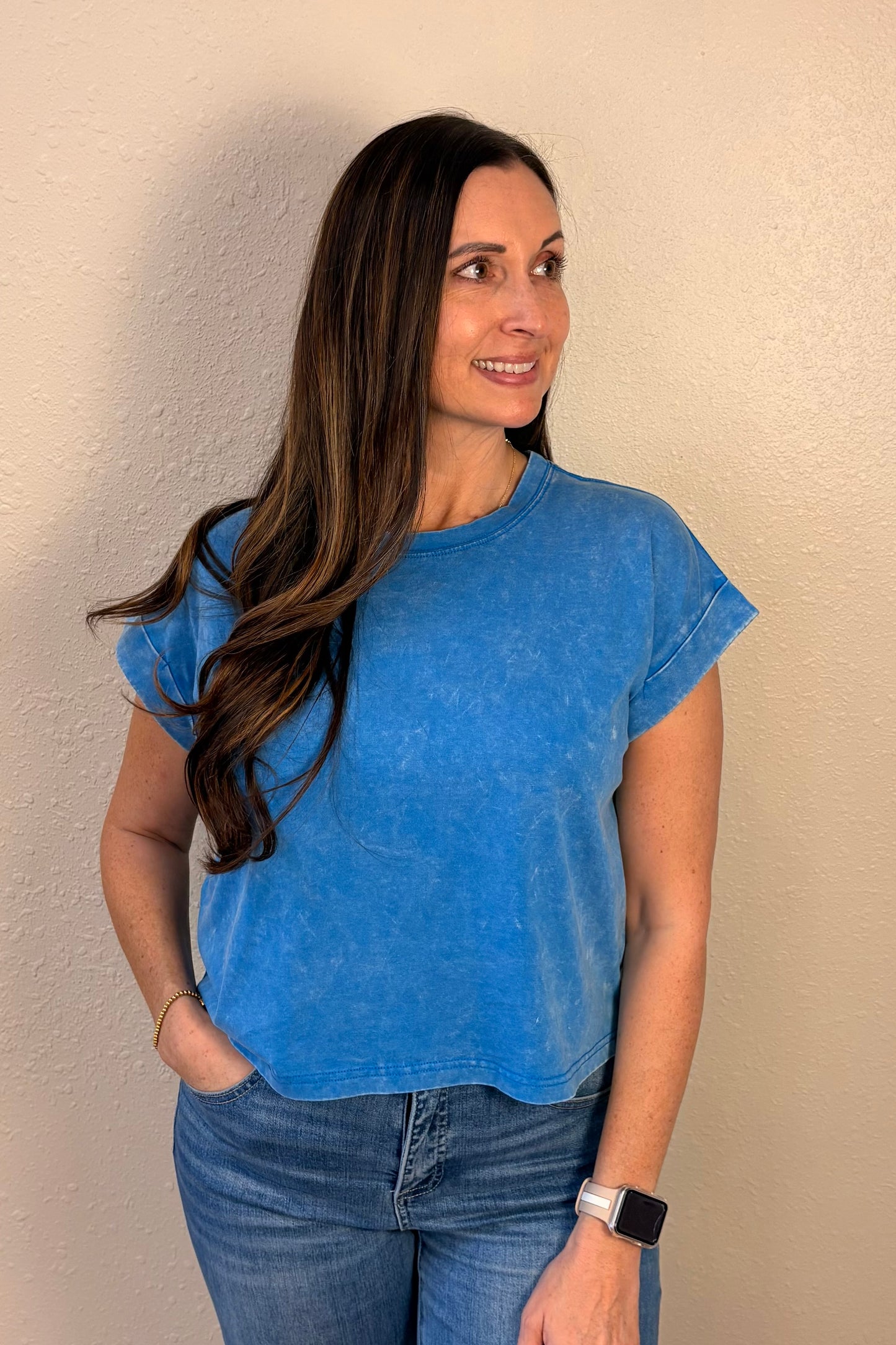 Zara Ocean Blue Mineral Wash T-Shirt