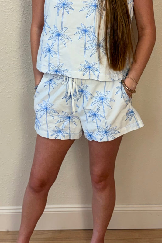 Lily Palm Tree Embroidered Shorts