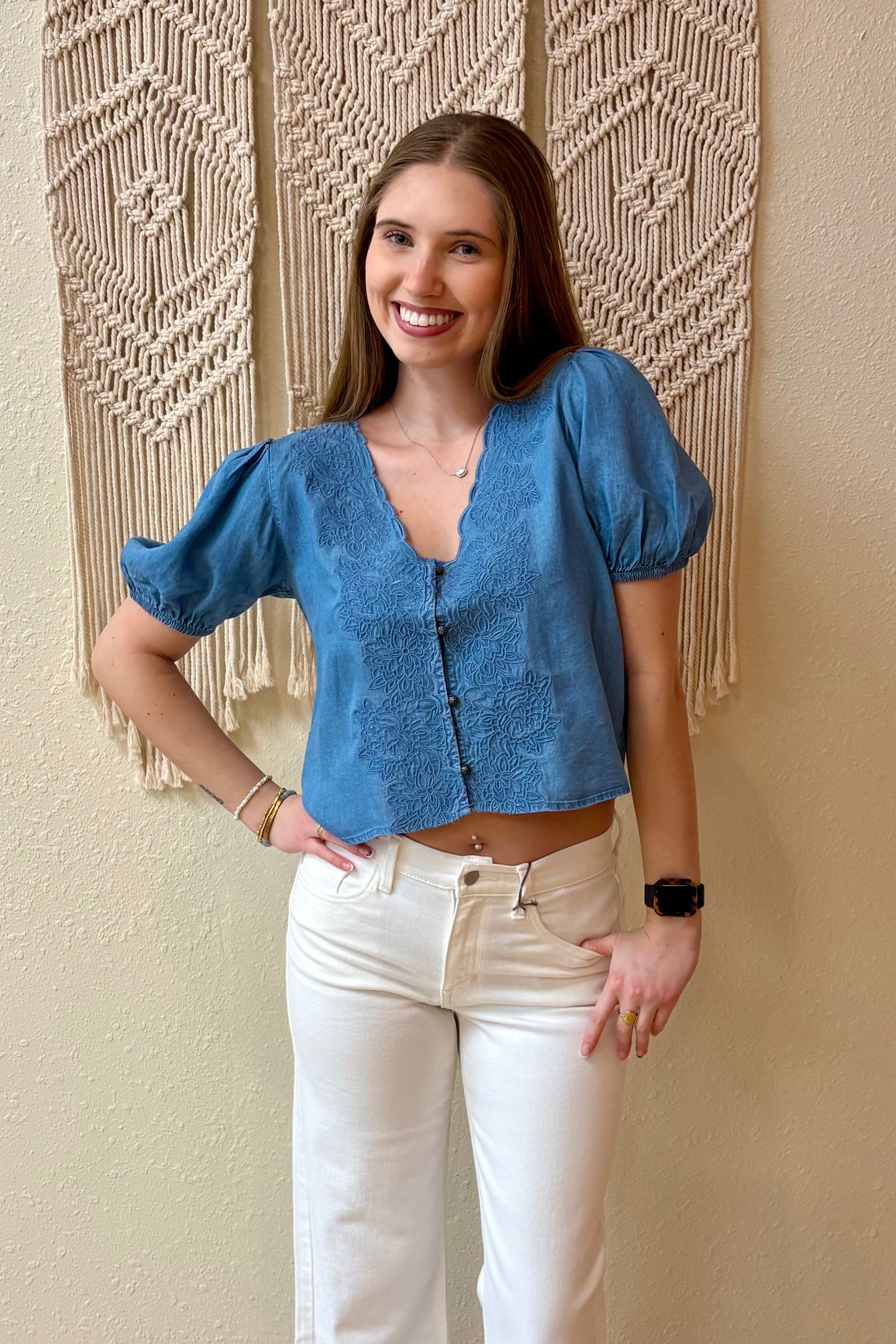 Cynthia Chambray Embroidered Top