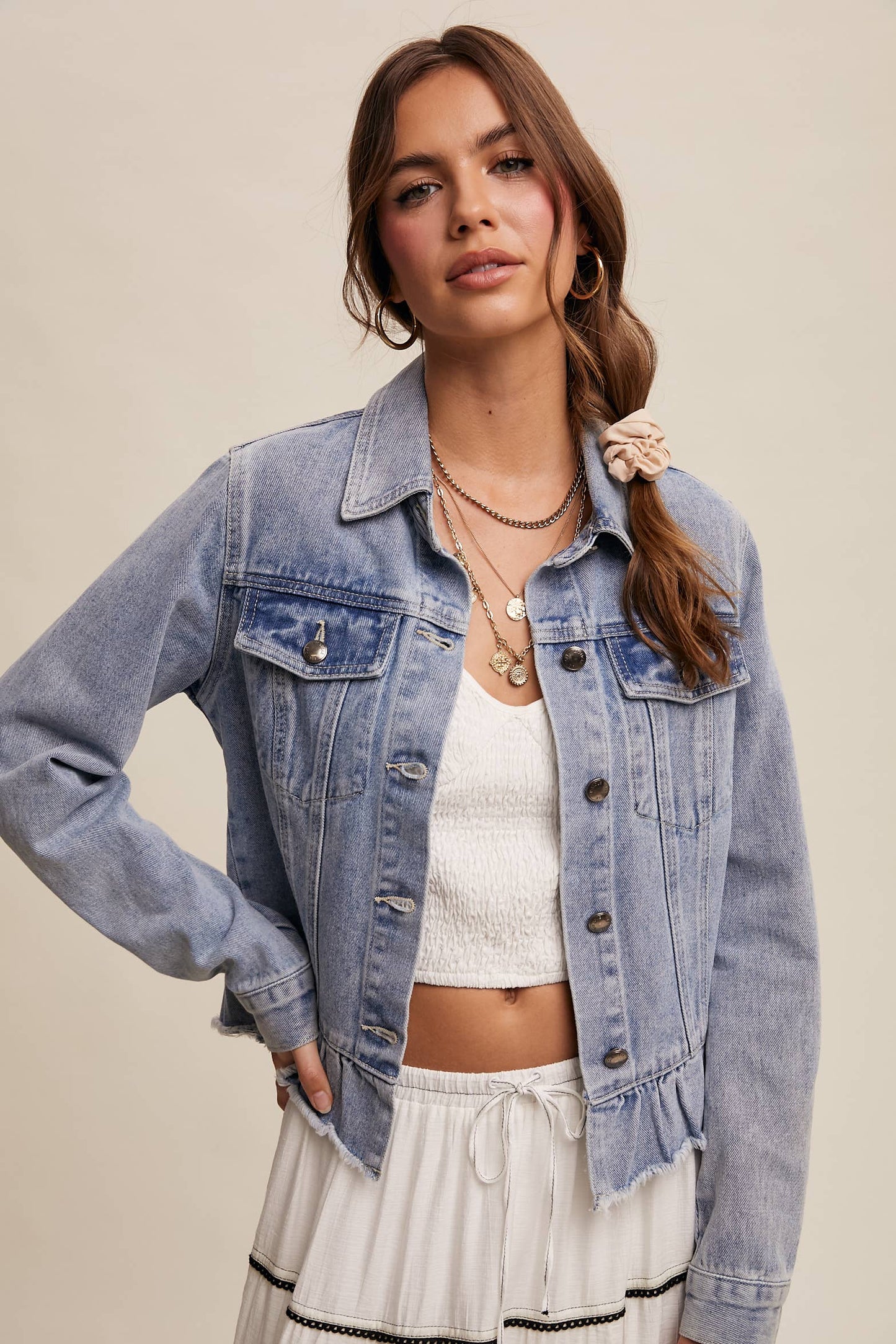 Nova Ruffled Hem Denim Jacket