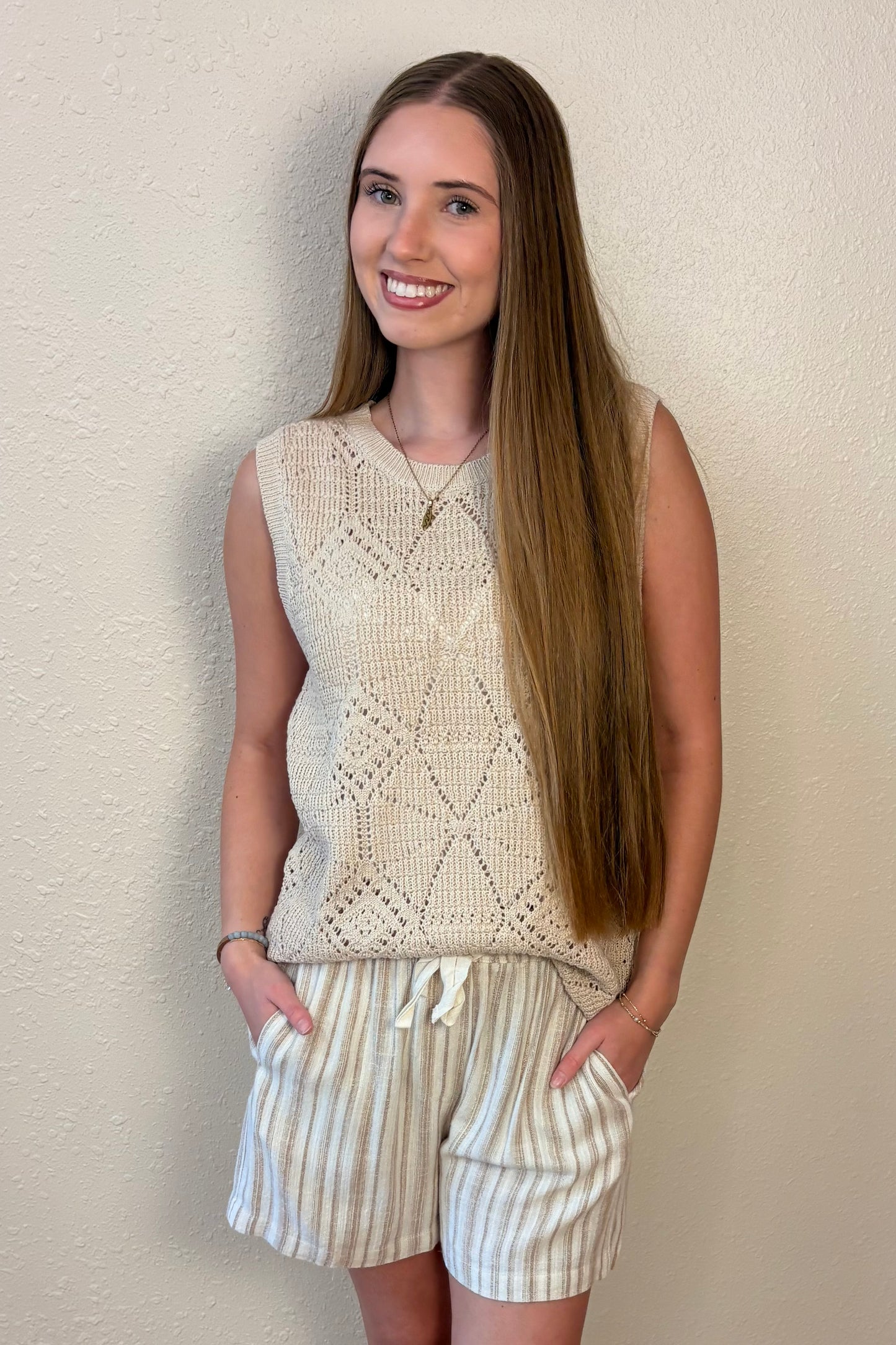 Alina Taupe Crochet Sleeveless Top