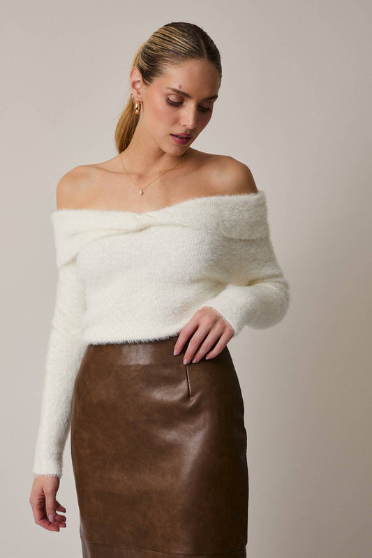 Margaret Off the Shoulder Fuzzy Sweater Top
