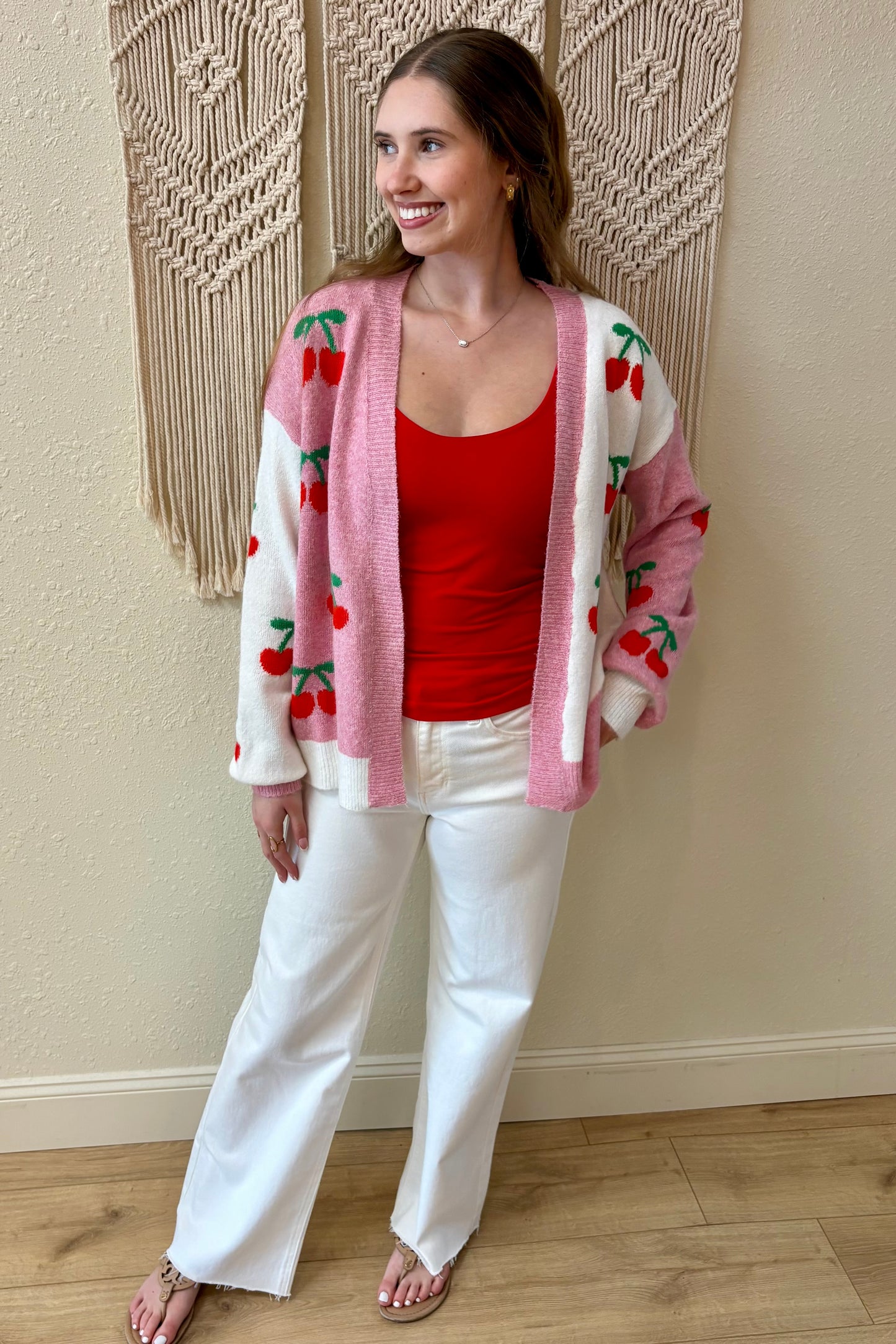 Cherry Colorblock Open Cardigan