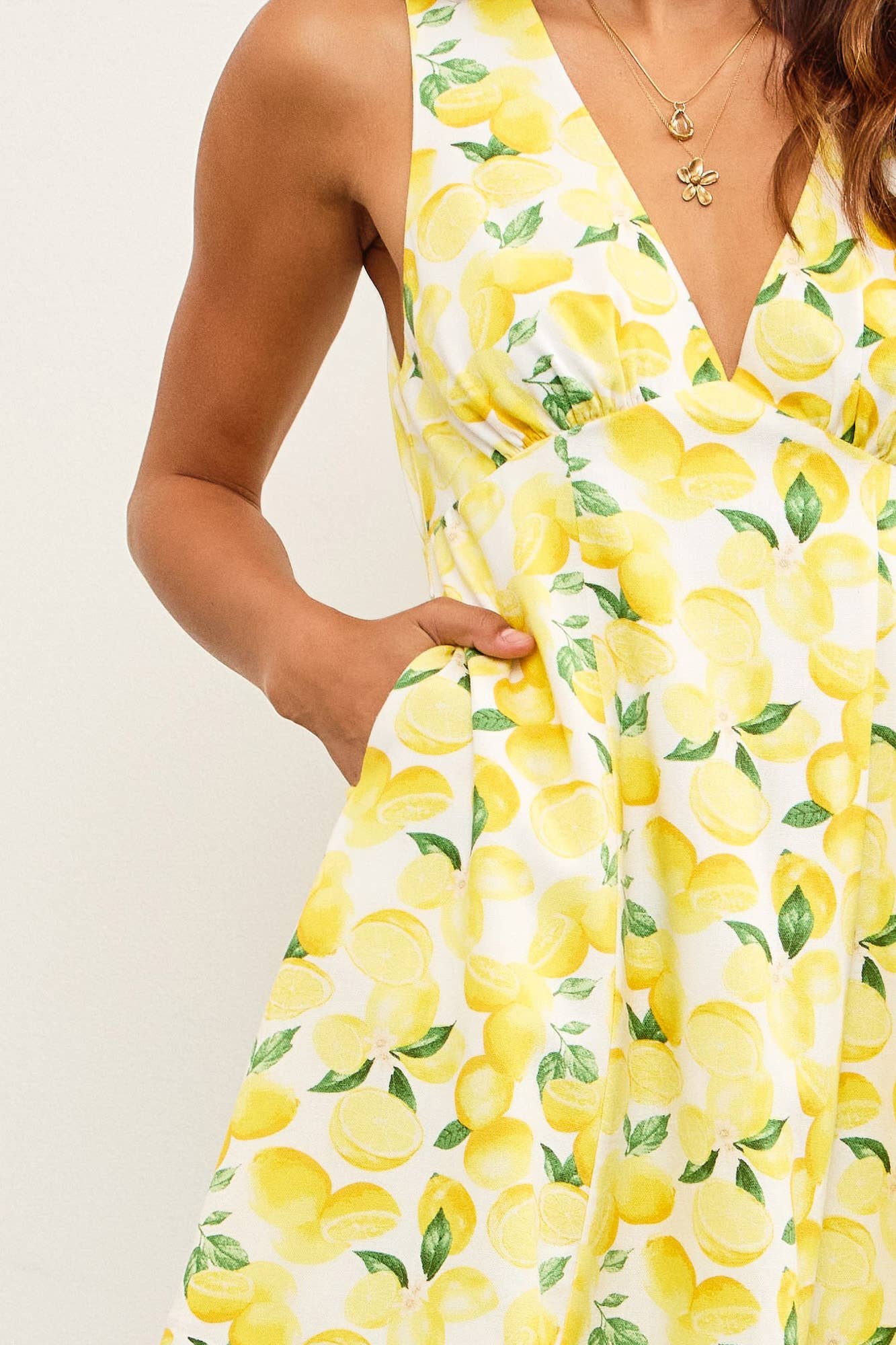 Lemon V Neck Mini Dress