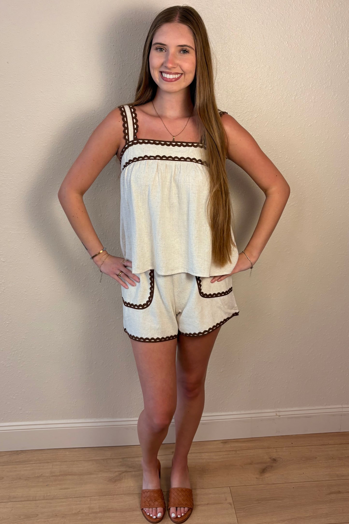 Celeste Scallop Trim Woven Cami Top
