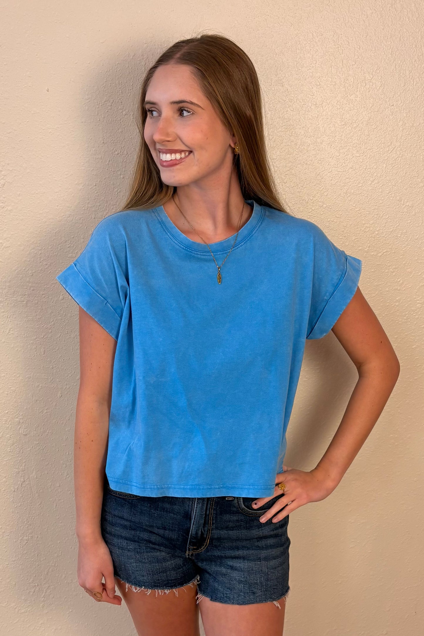 Zara Sky Blue Mineral Wash T-Shirt