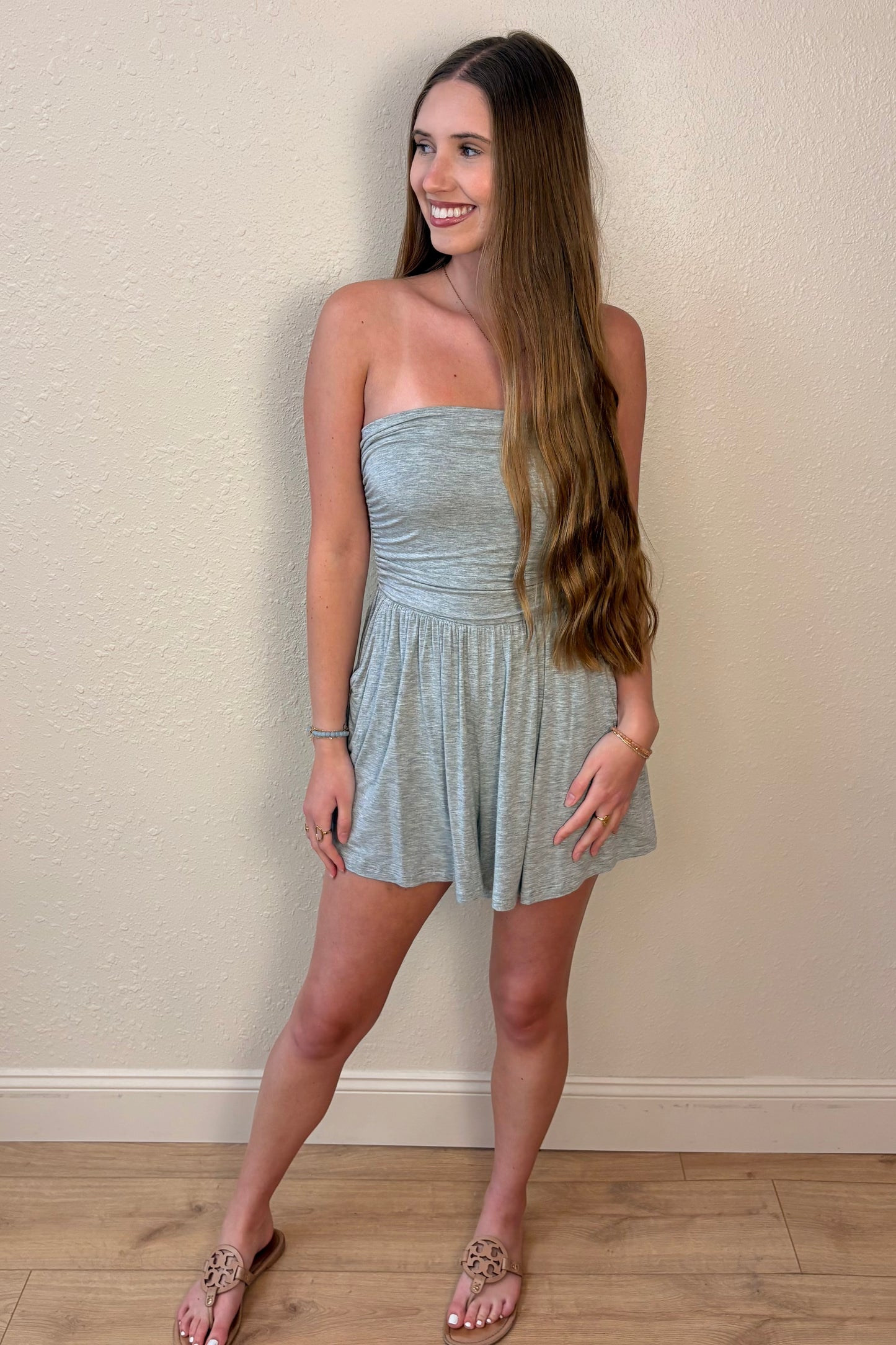 Serenity Gray Strapless Romper