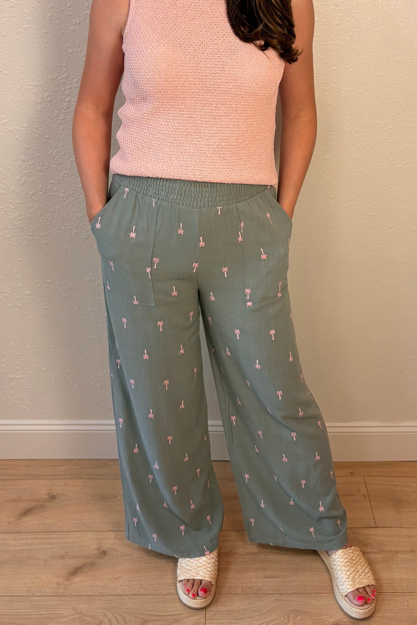 Lily Embroidered Palm Tree Pants