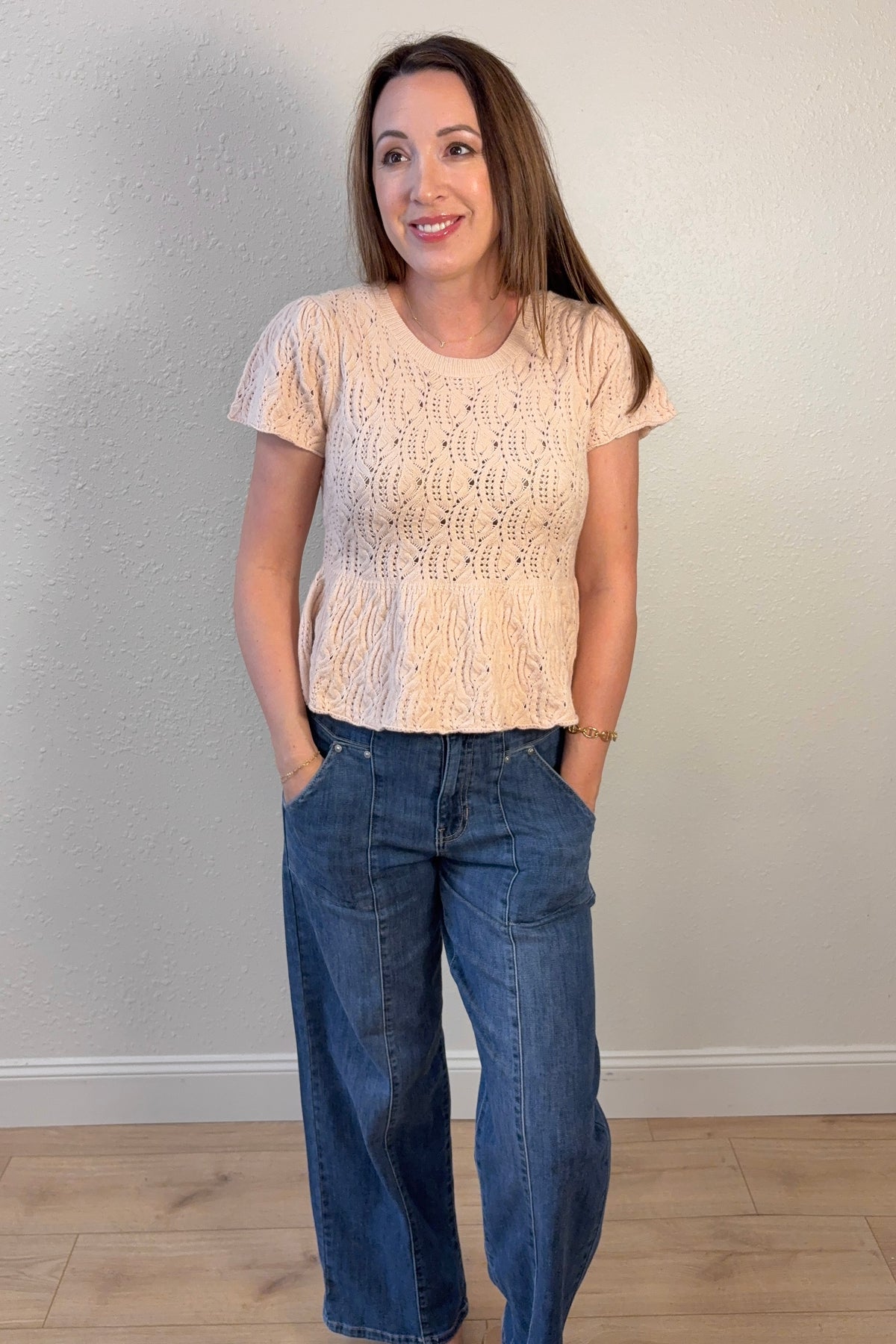 Ileane Textured Knit Peplum Top