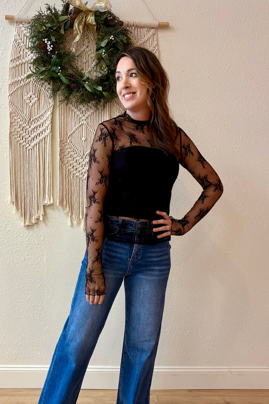 Blaire Sheer Lace Long Sleeve Top