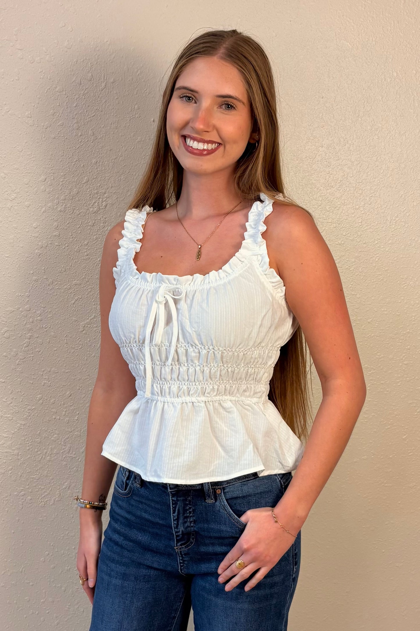 Ella White Ruffle Peplum Tank Top